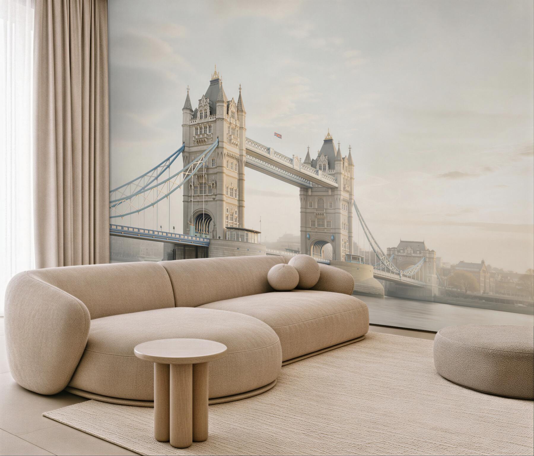 Fototapeta Tower Bridge w Londynie we mgle pastelowy pejzaż miejski