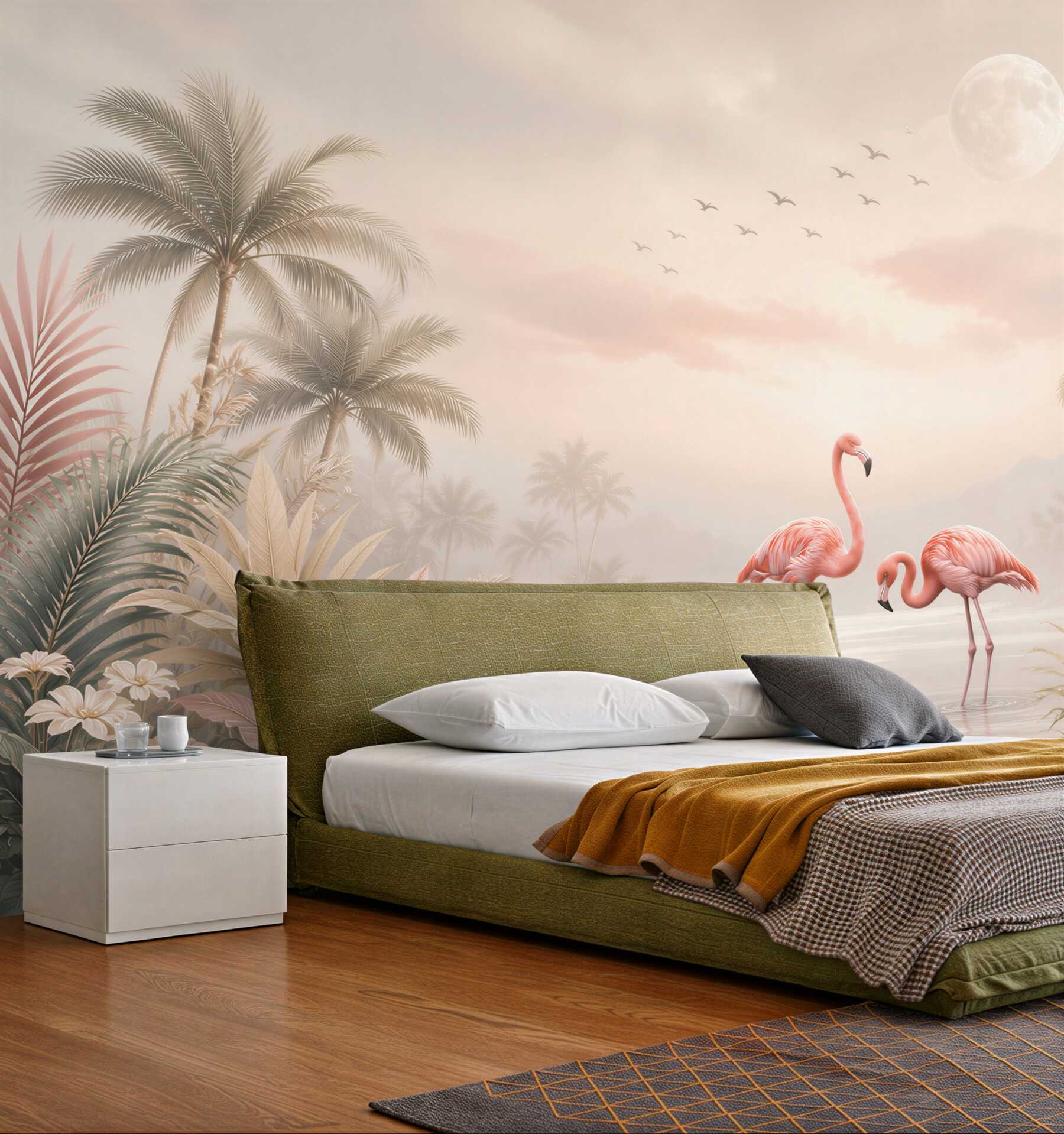 Fototapeta flamingi różowe nad wodą w tropikalnym krajobrazie