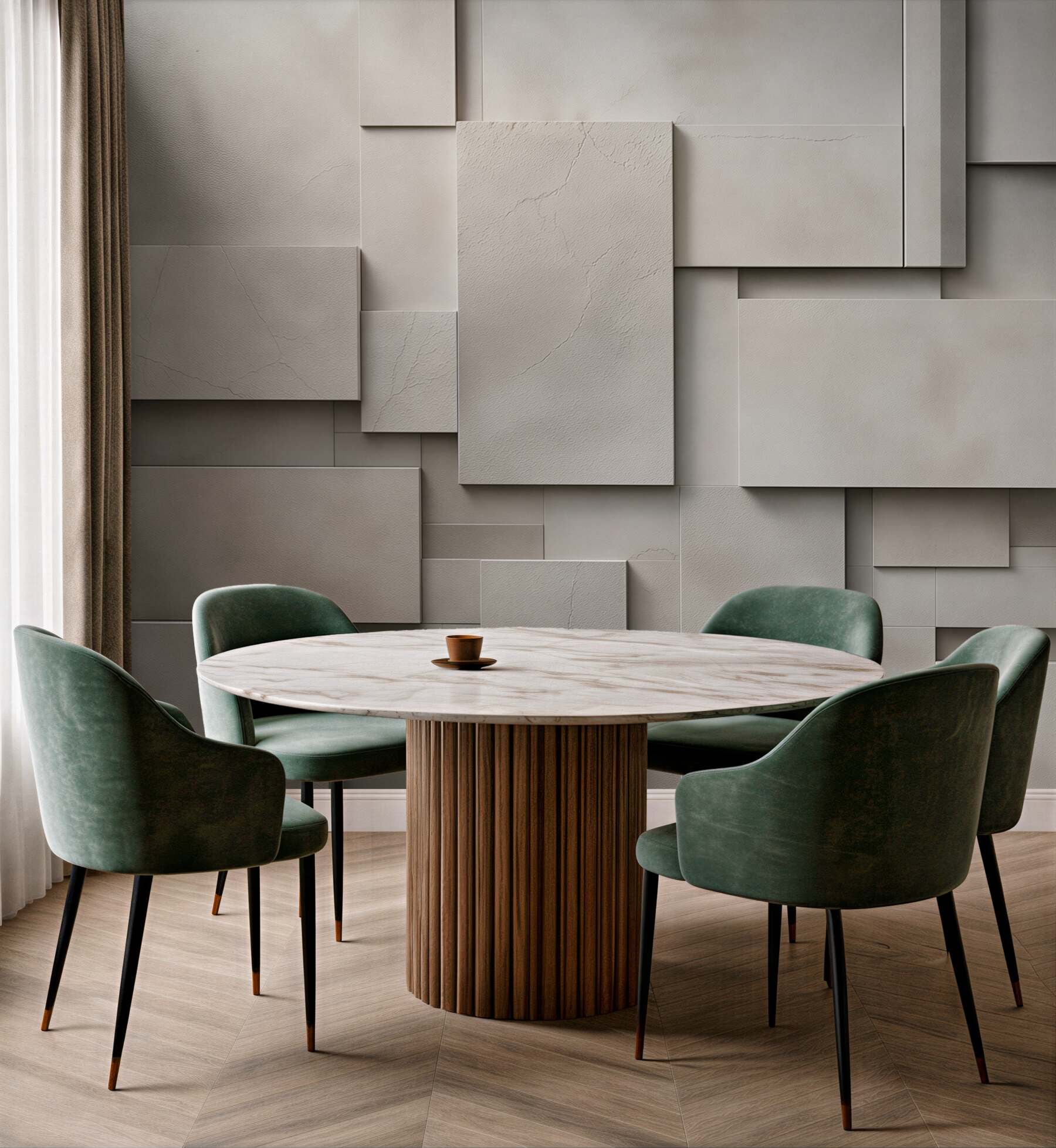 Fototapeta geometryczne panele 3D beżowe nowoczesna abstrakcja do salonu