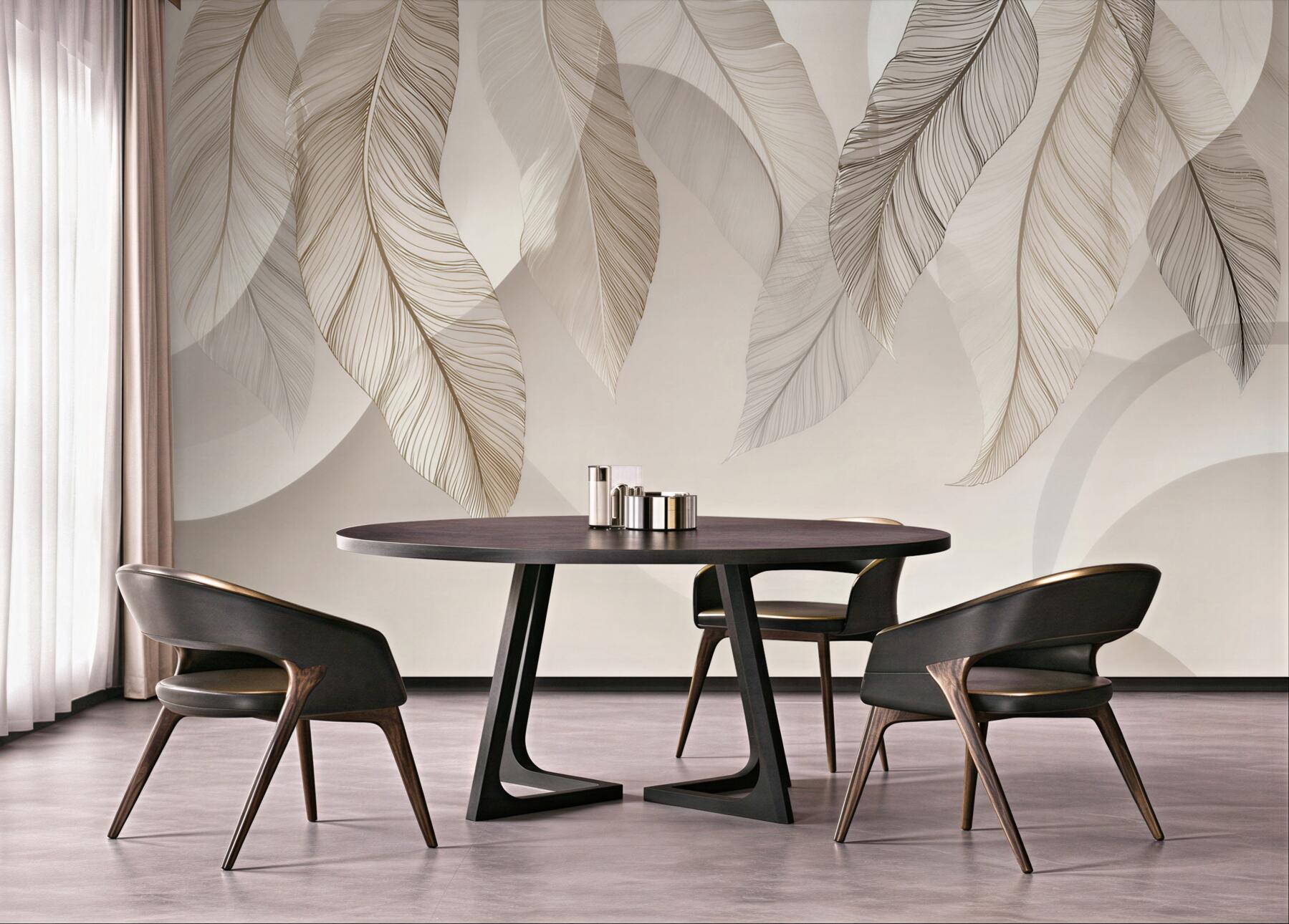 Fototapeta delikatne liście beżowe z geometrycznym tłem elegancka