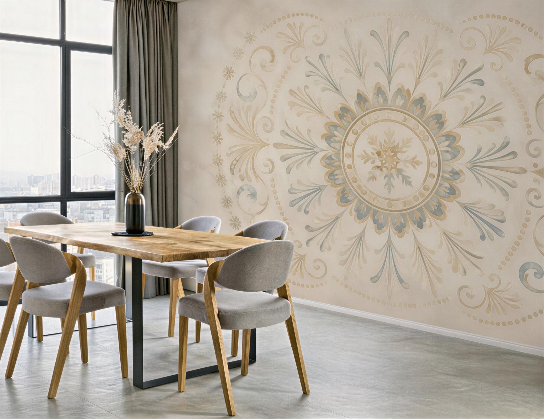 Fototapeta ornament mandala beżowo błękitna subtelna elegancja