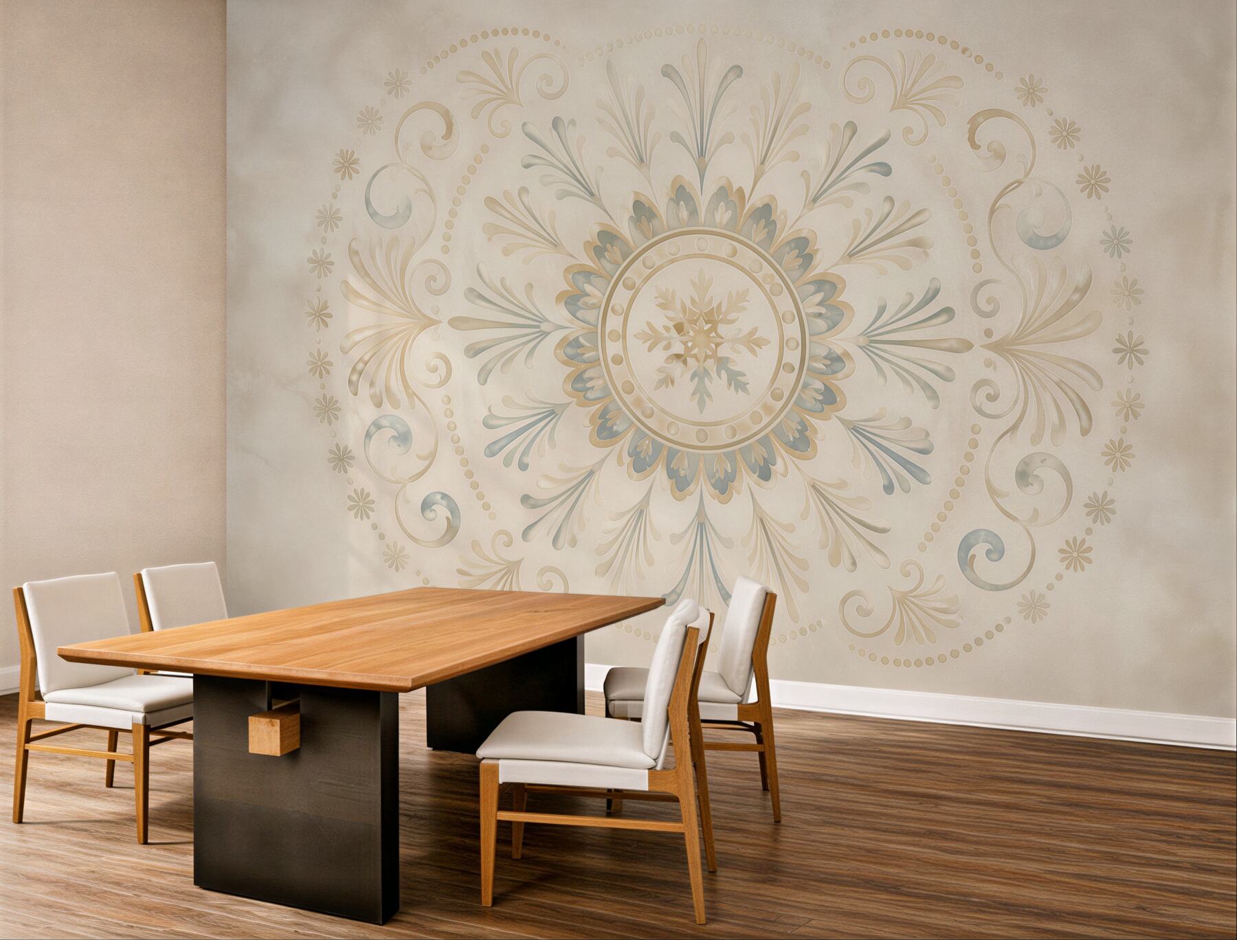 Fototapeta ornament mandala beżowo błękitna subtelna elegancja