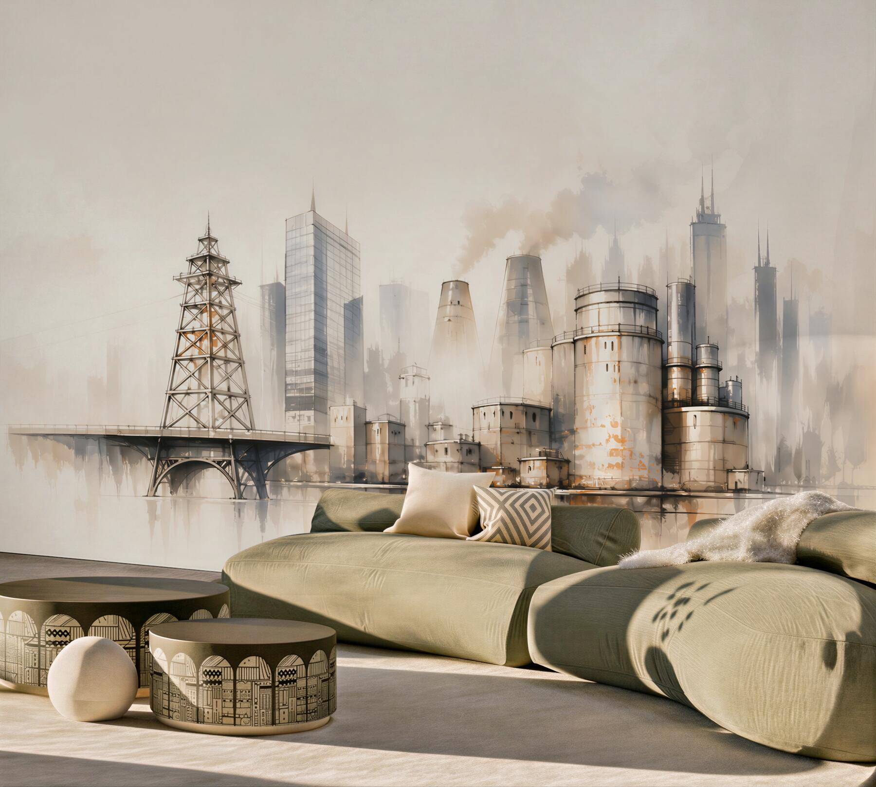 Fototapeta industrialne miasto z rafinerią w beżach loftowa