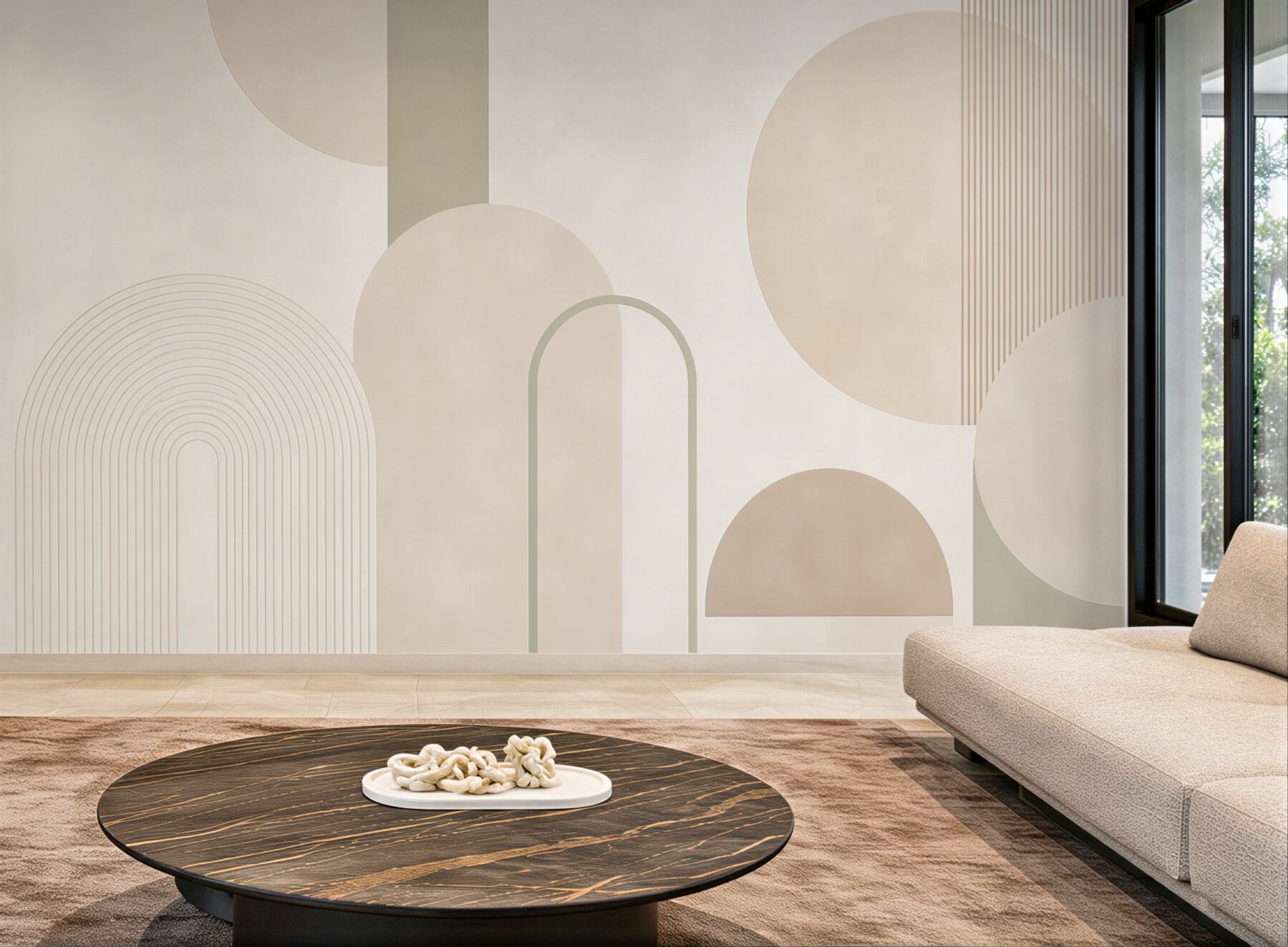 Fototapeta geometryczne łuki i koła beżowe nowoczesne minimalistyczne