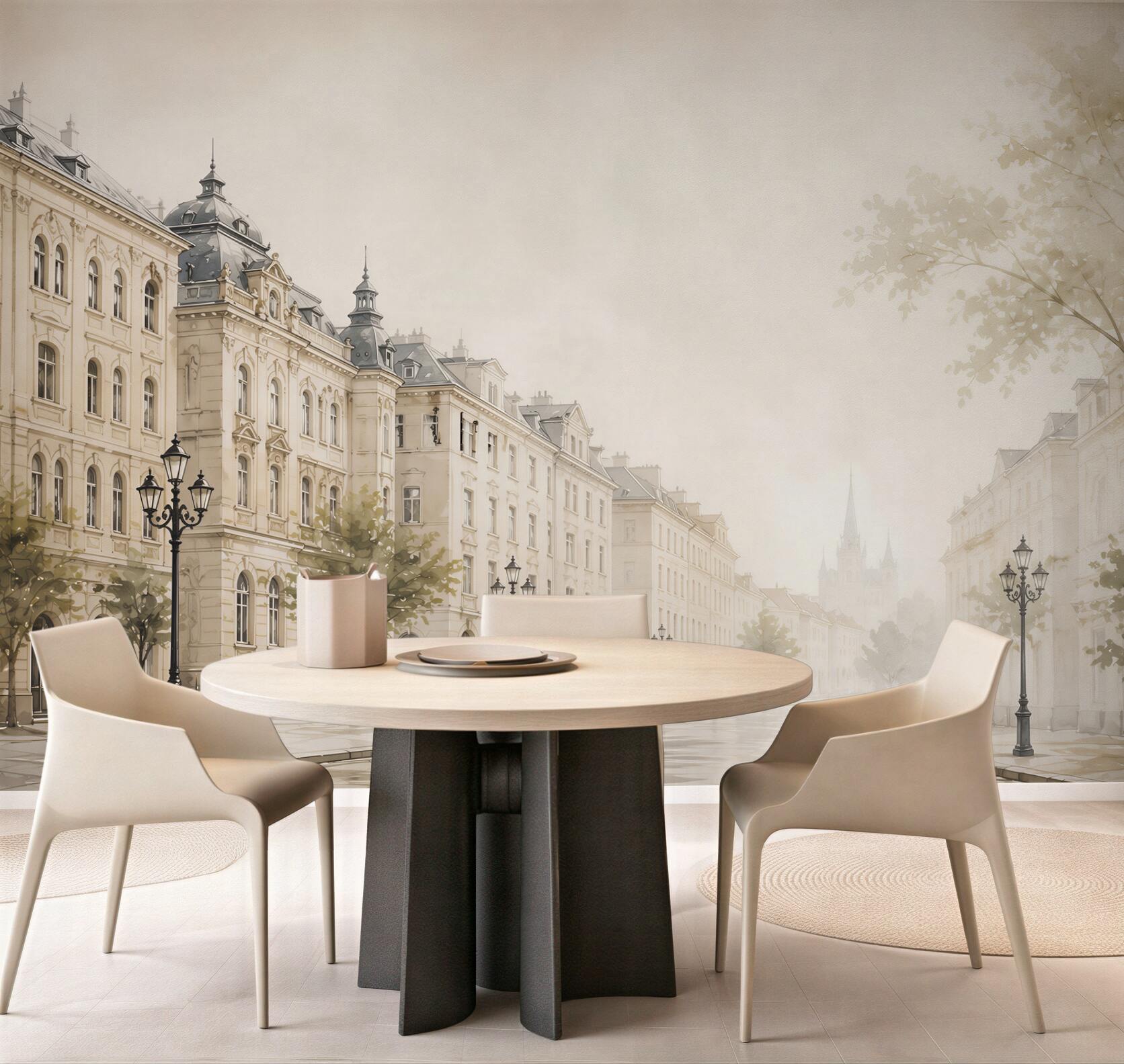 Fototapeta elegancka ulica miasta we mgle w stylu klasycznym