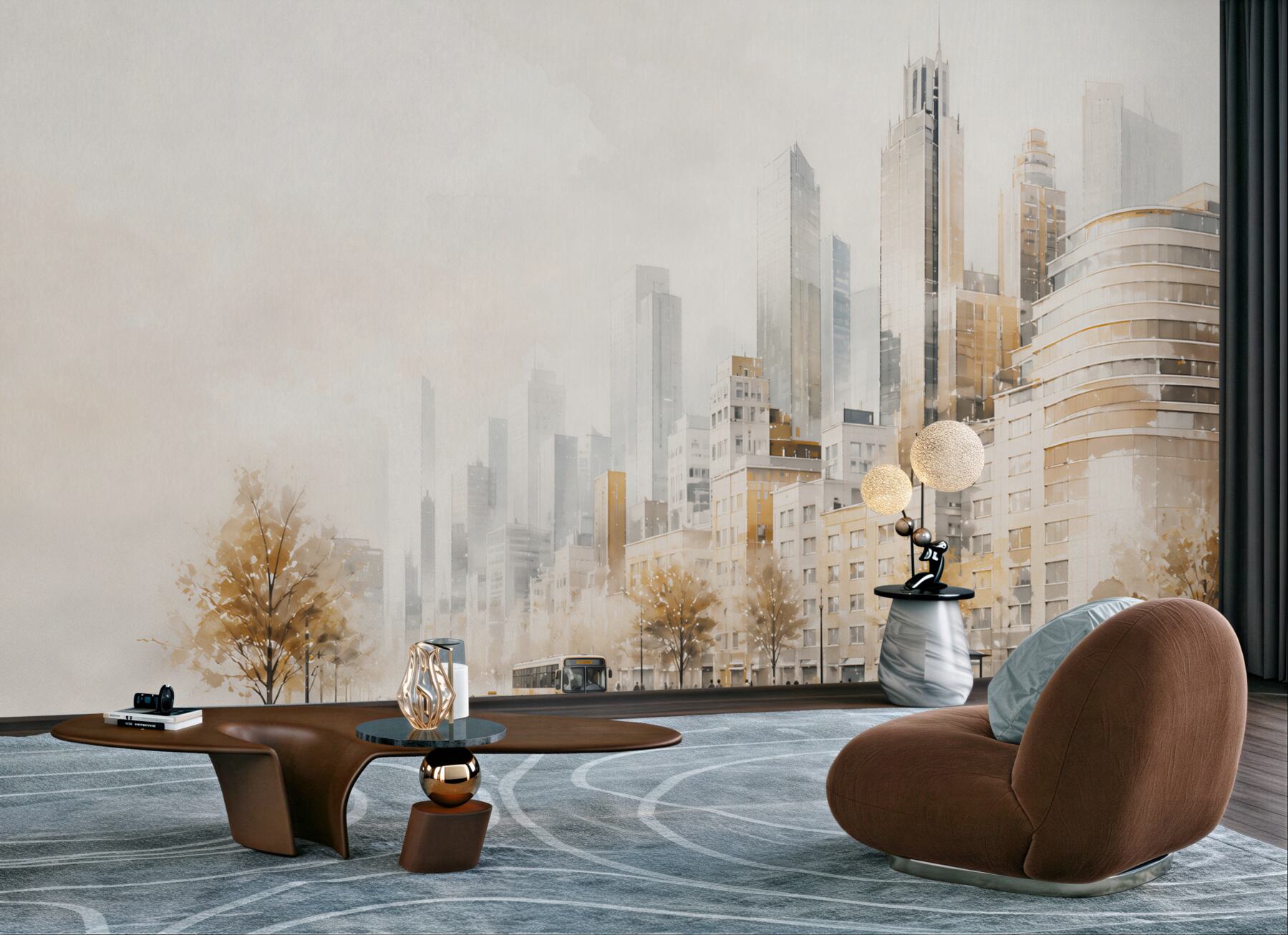Fototapeta nowoczesne miasto w beżowych tonach minimalistyczna panorama ulicy