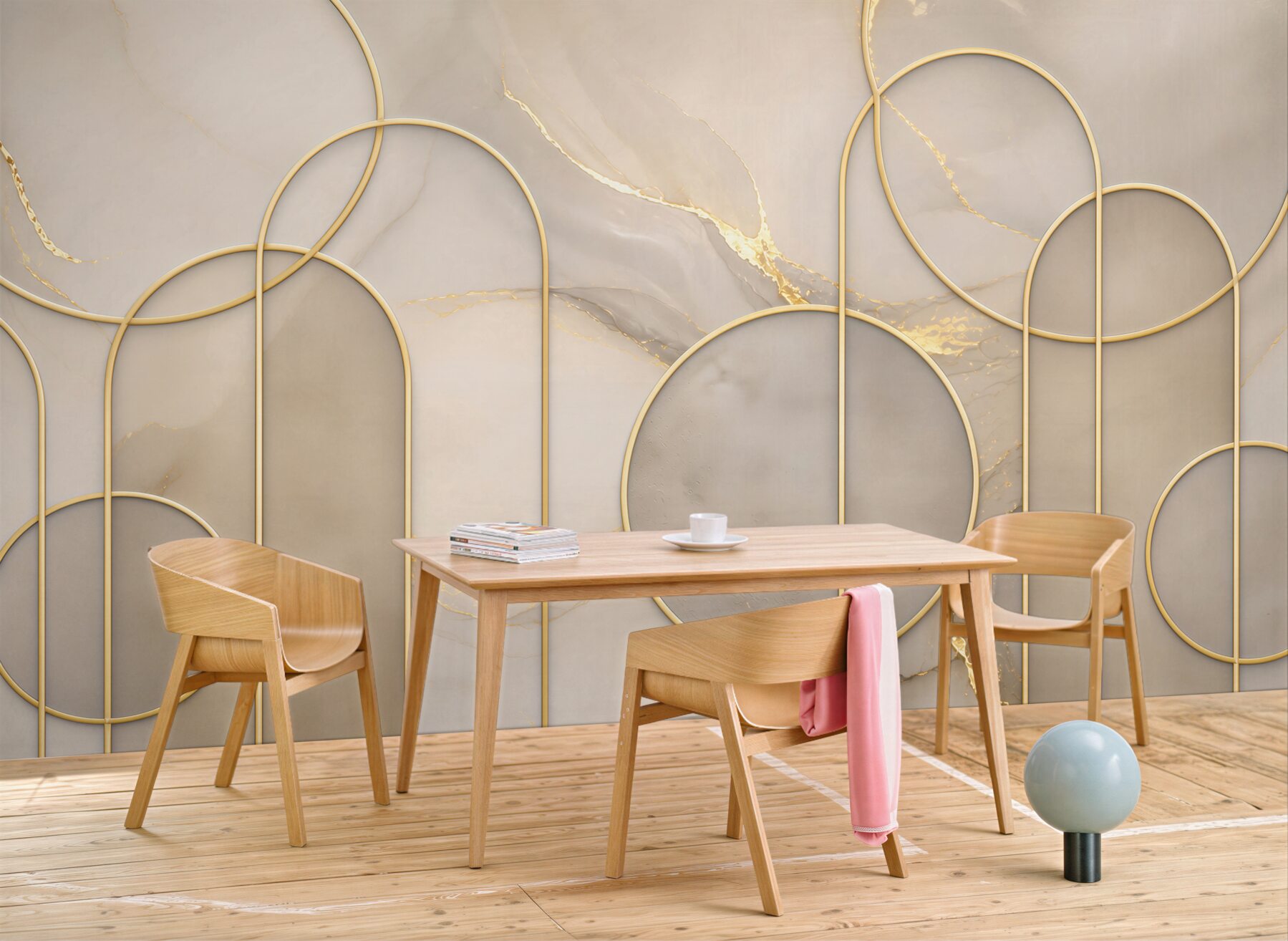 Fototapeta marmur beżowy ze złotymi liniami geometryczna elegancja do salonu
