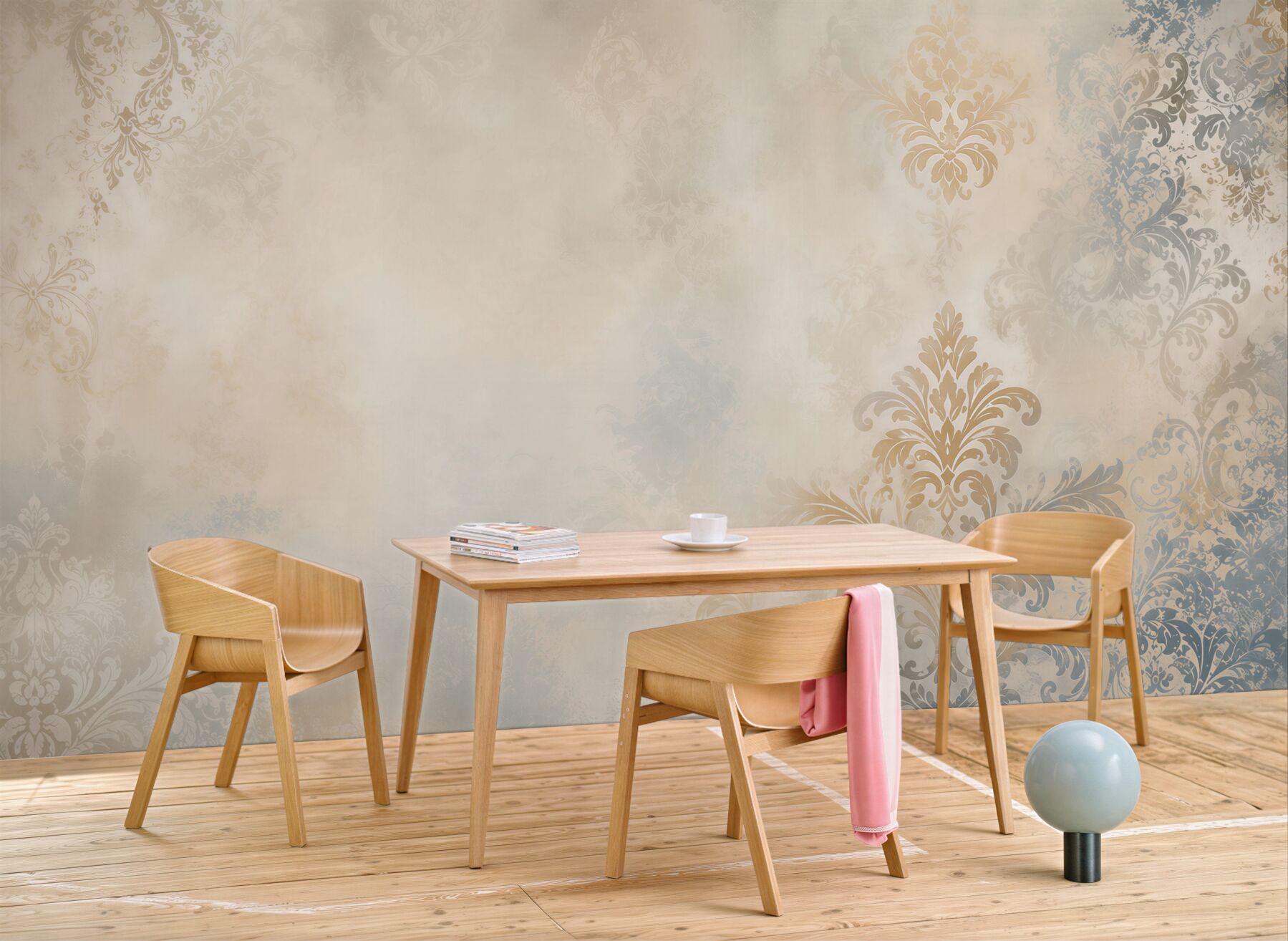 Fototapeta ornament damask beżowo szara elegancka klasyczna