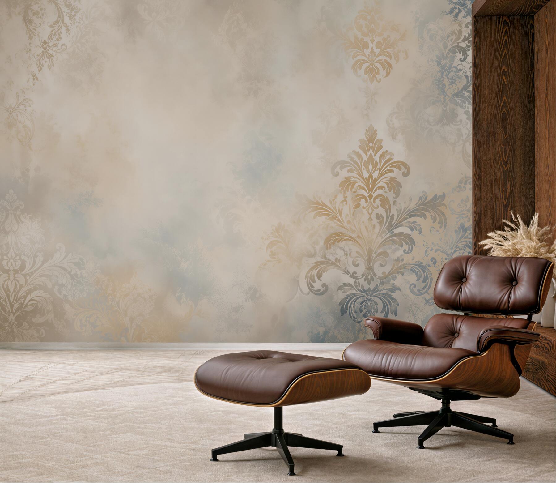 Fototapeta ornament damask beżowo szara elegancka klasyczna