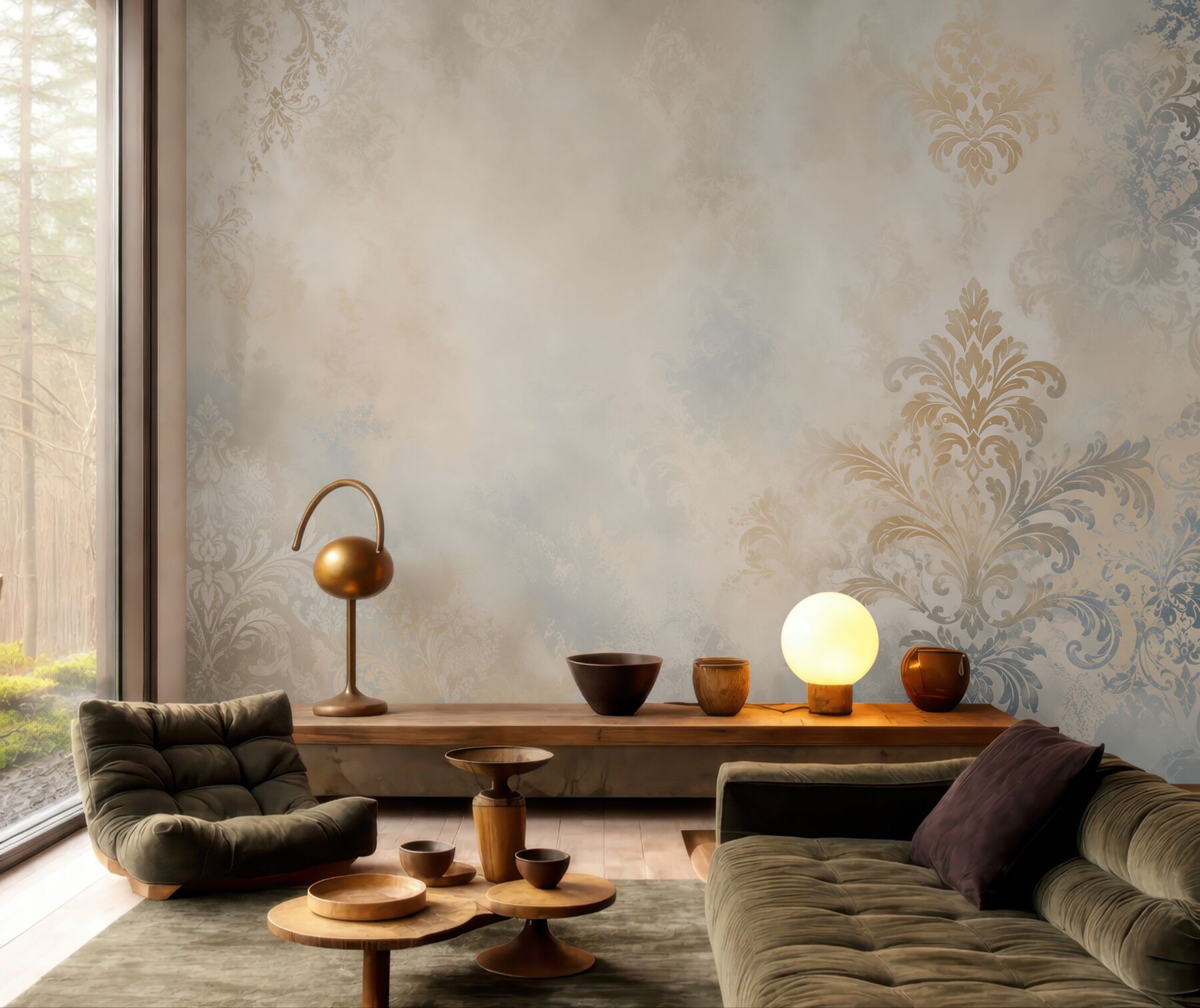 Fototapeta ornament damask beżowo szara elegancka klasyczna