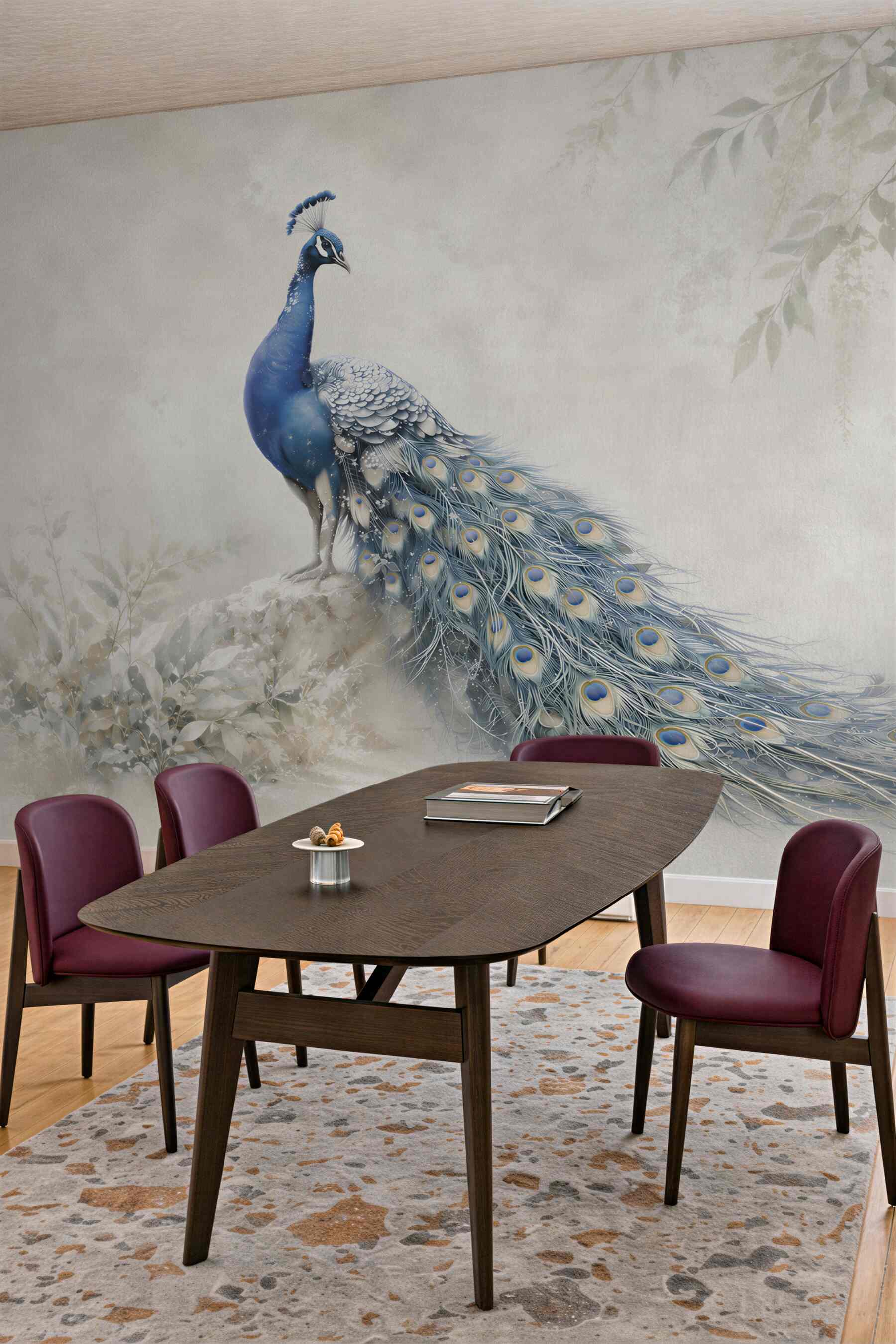 Fototapeta niebieski paw w bajkowej scenerii elegancka do salonu