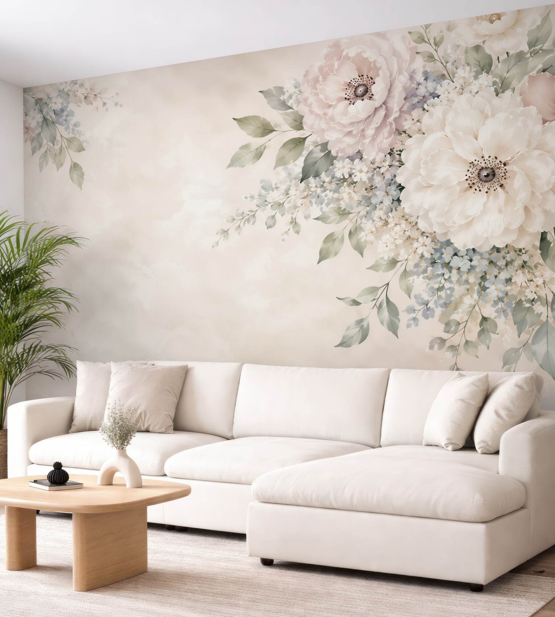 Fototapeta kwiaty peonie i anemony pastelowe eleganckie
