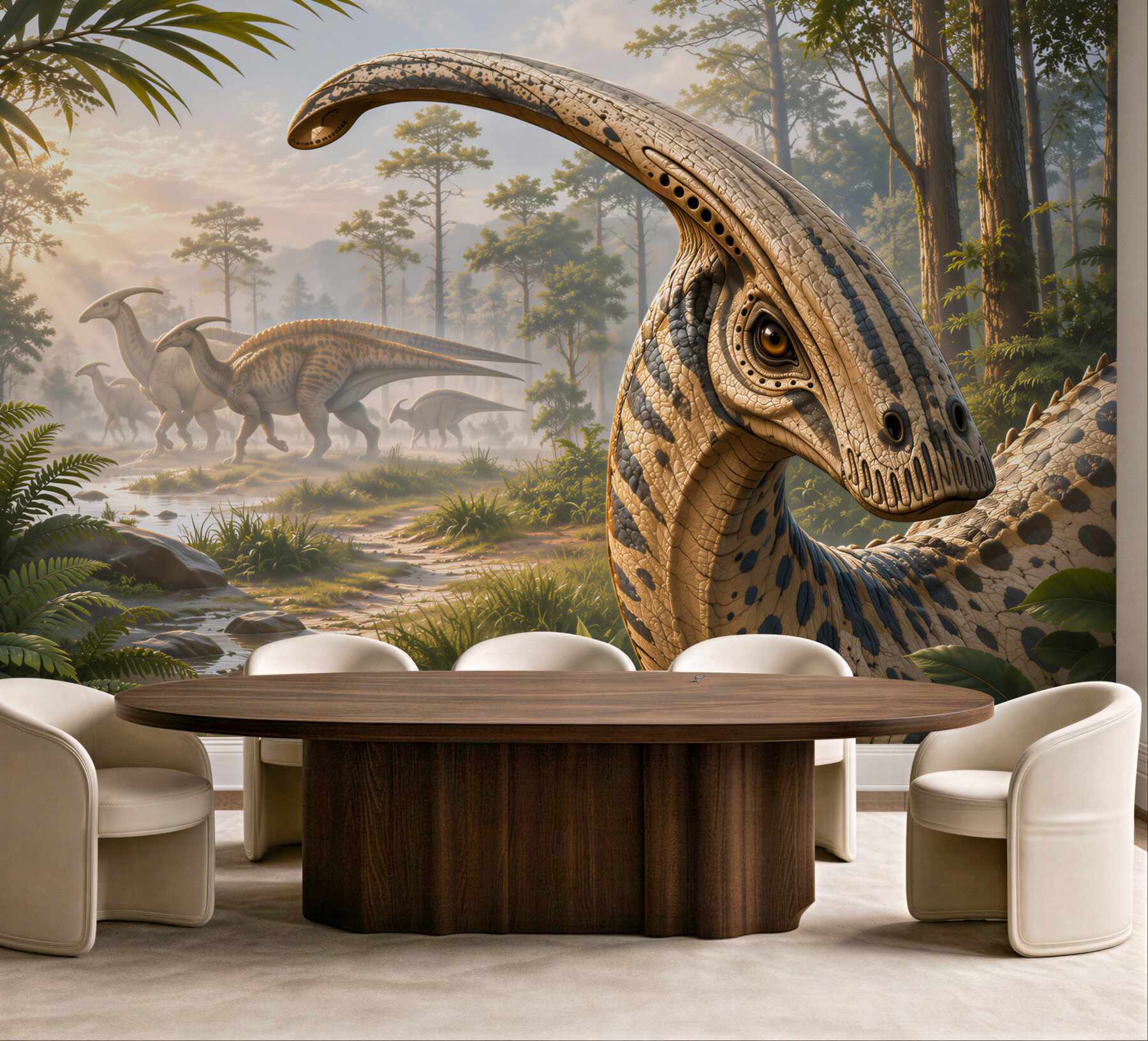 Fototapeta dinozaury w prehistorycznym lesie realistyczna do pokoju dziecka