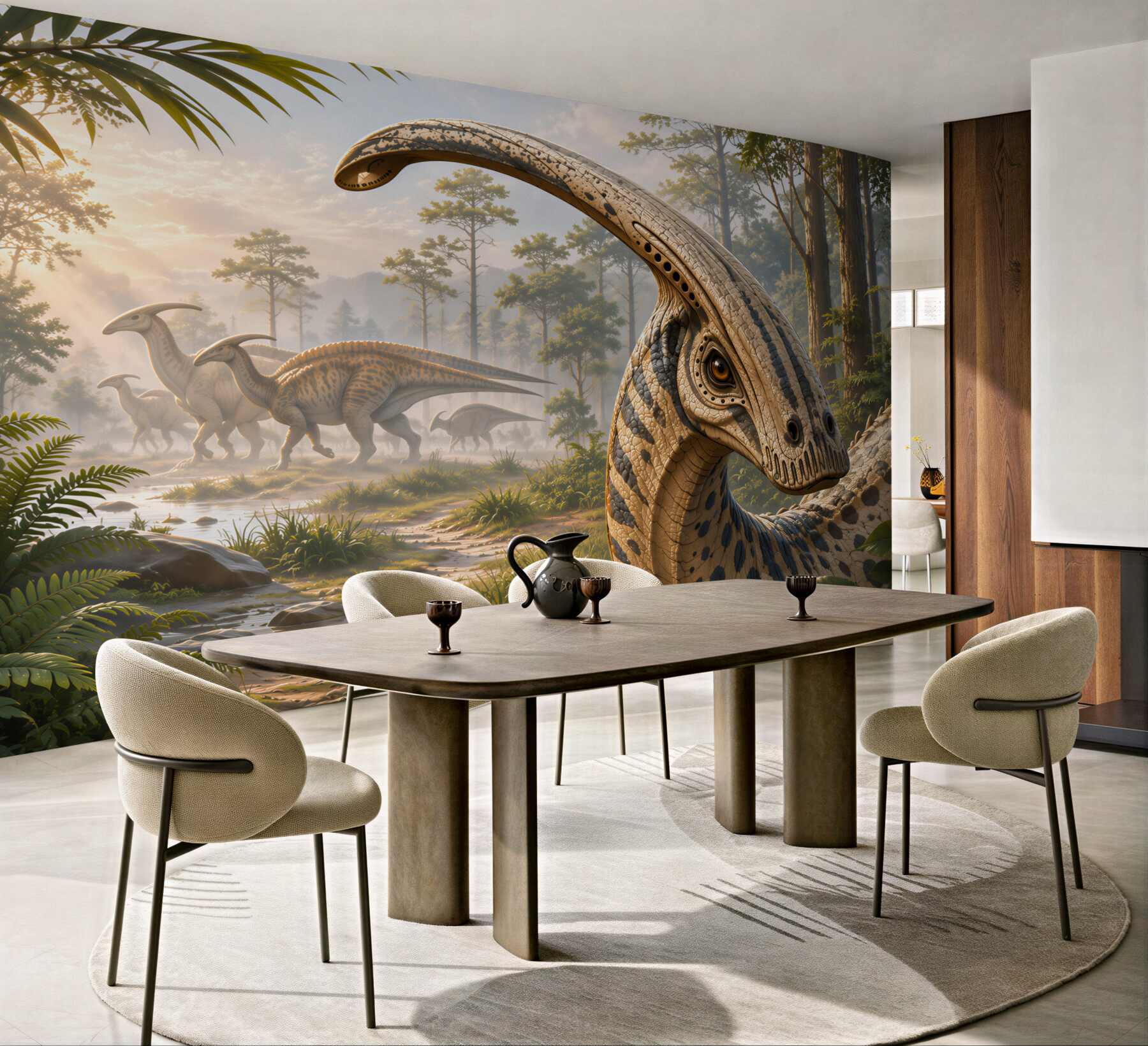 Fototapeta dinozaury w prehistorycznym lesie realistyczna do pokoju dziecka