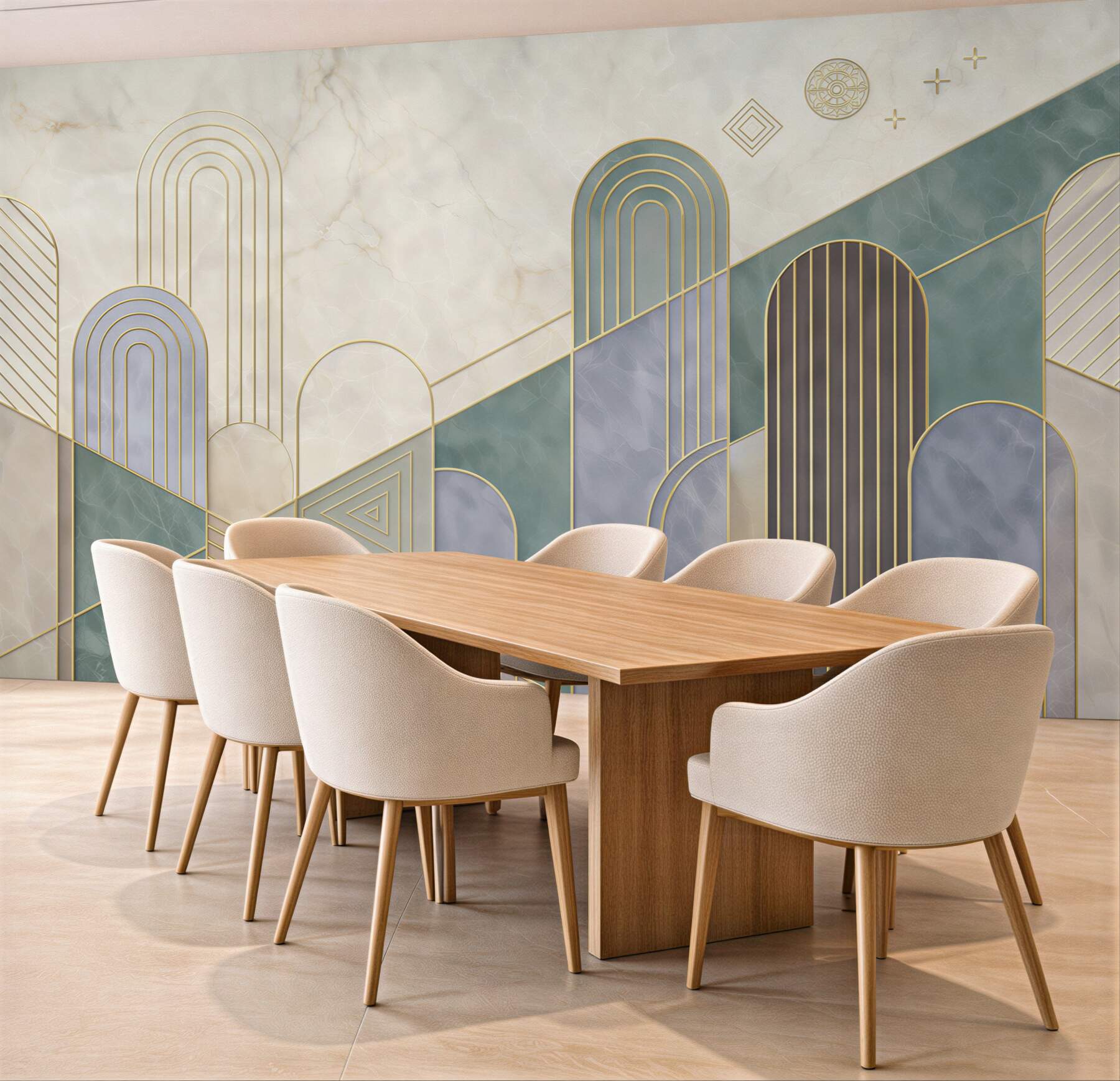 Fototapeta geometryczne łuki pastelowe ze złotymi liniami art deco