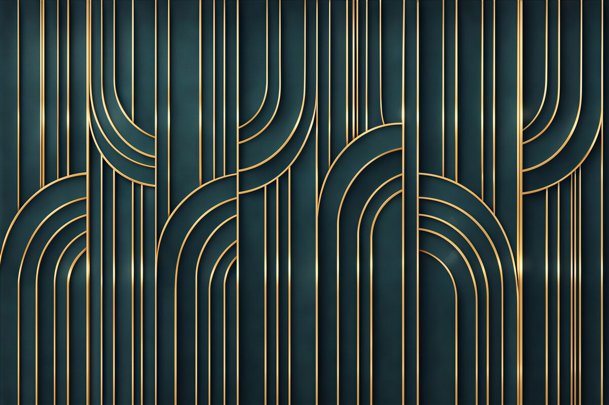 Fototapeta geometryczne złote linie na granatowym tle art deco