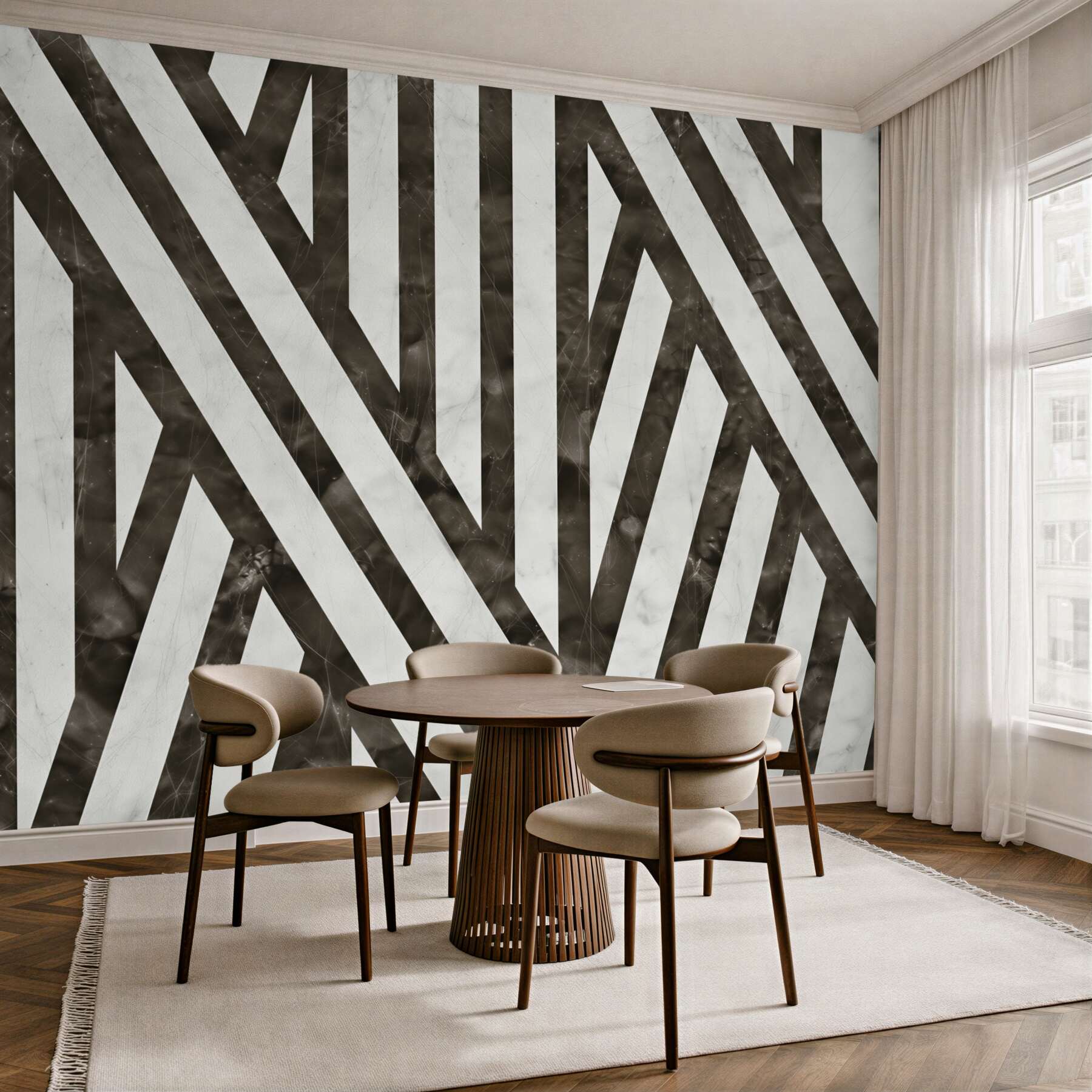 Fototapeta geometryczne pasy biało-czarne z efektem marmuru nowoczesna