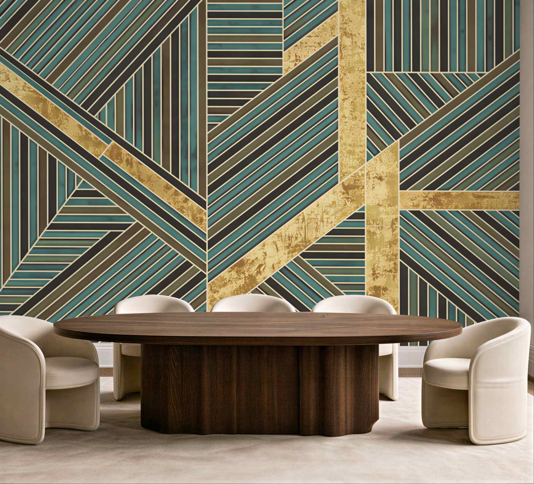 Fototapeta geometryczny wzór art deco turkusowo-złoty elegancki
