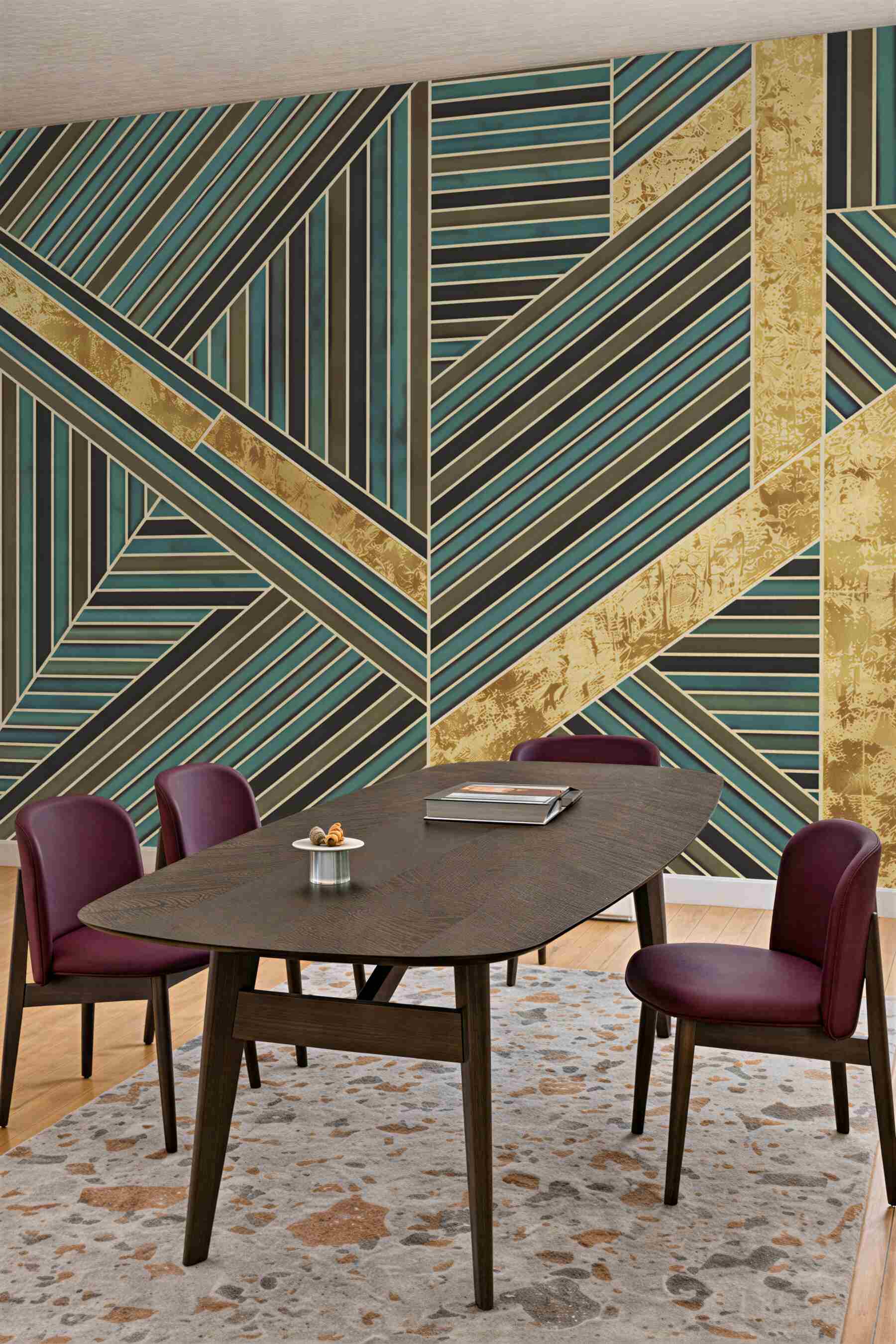 Fototapeta geometryczny wzór art deco turkusowo-złoty elegancki