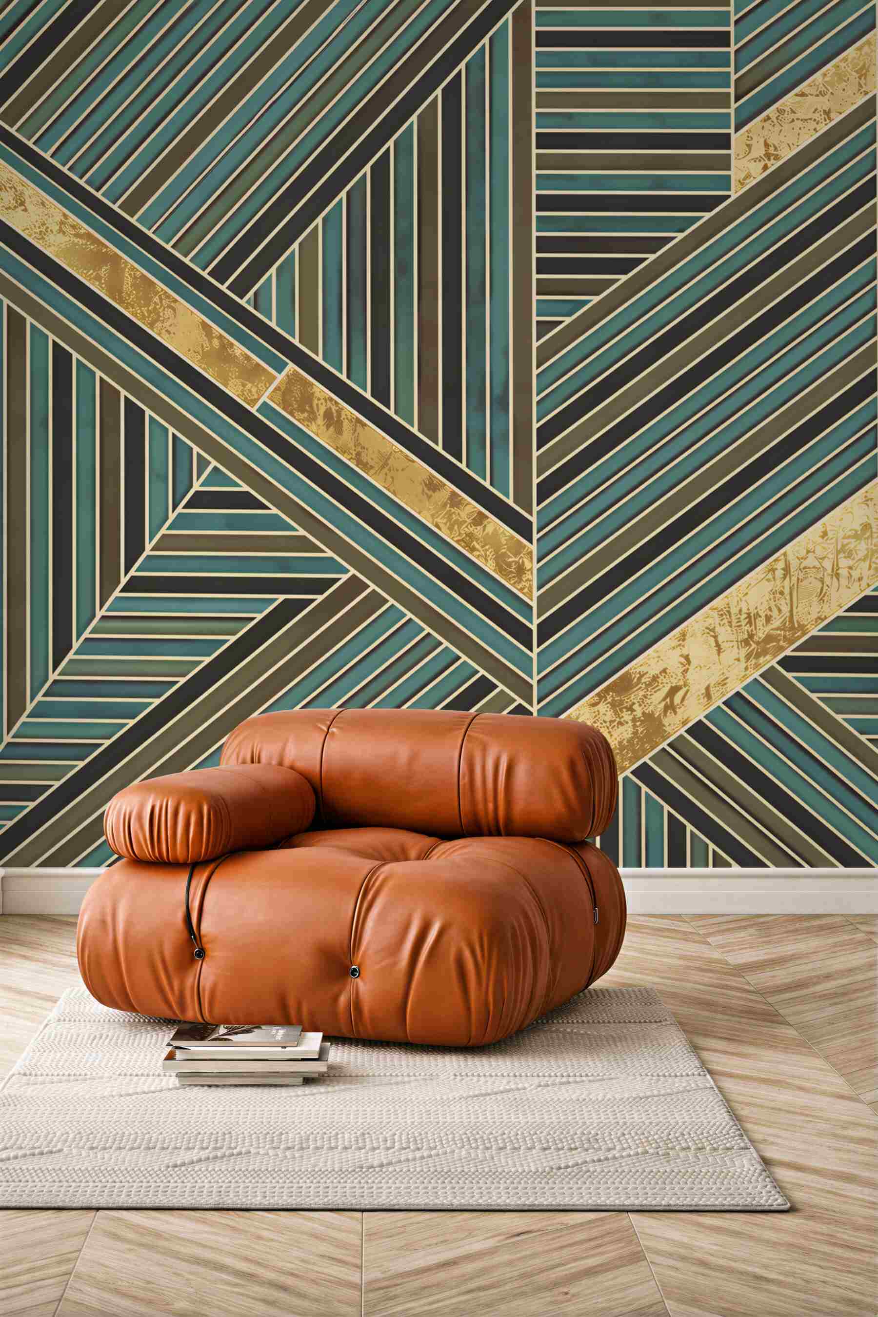 Fototapeta geometryczny wzór art deco turkusowo-złoty elegancki