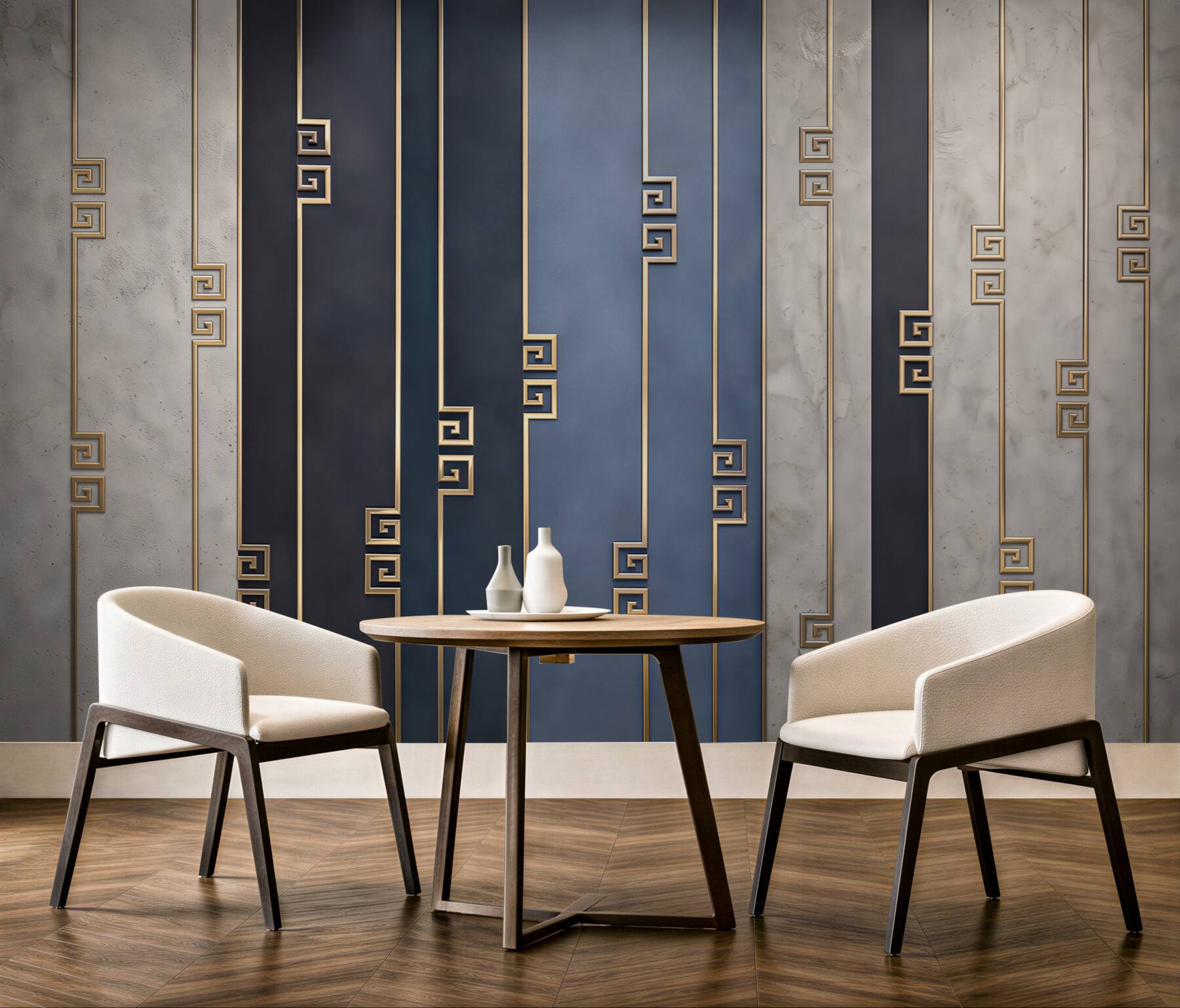 Fototapeta geometryczne pasy granatowe ze złotymi detalami art deco