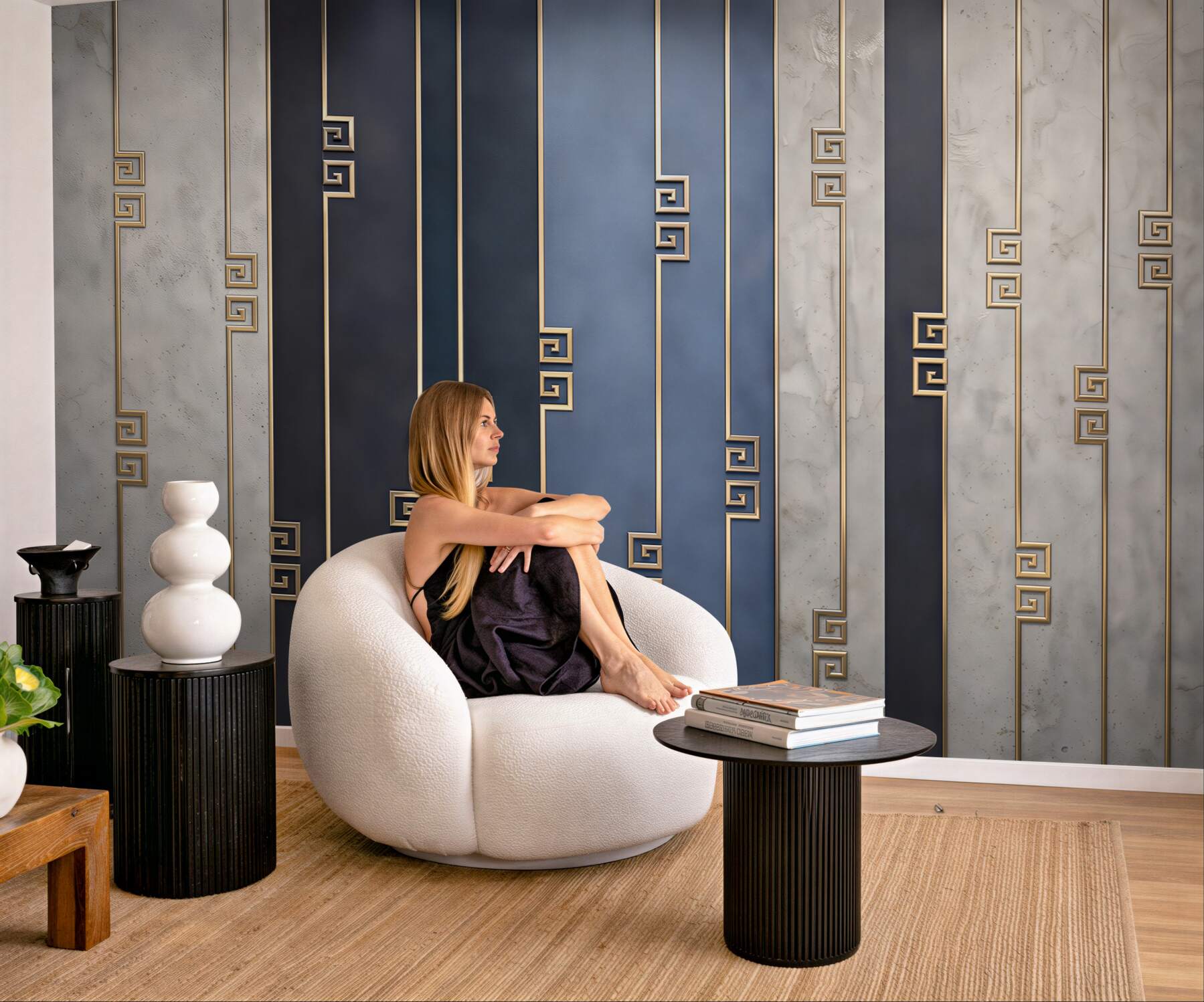 Fototapeta geometryczne pasy granatowe ze złotymi detalami art deco