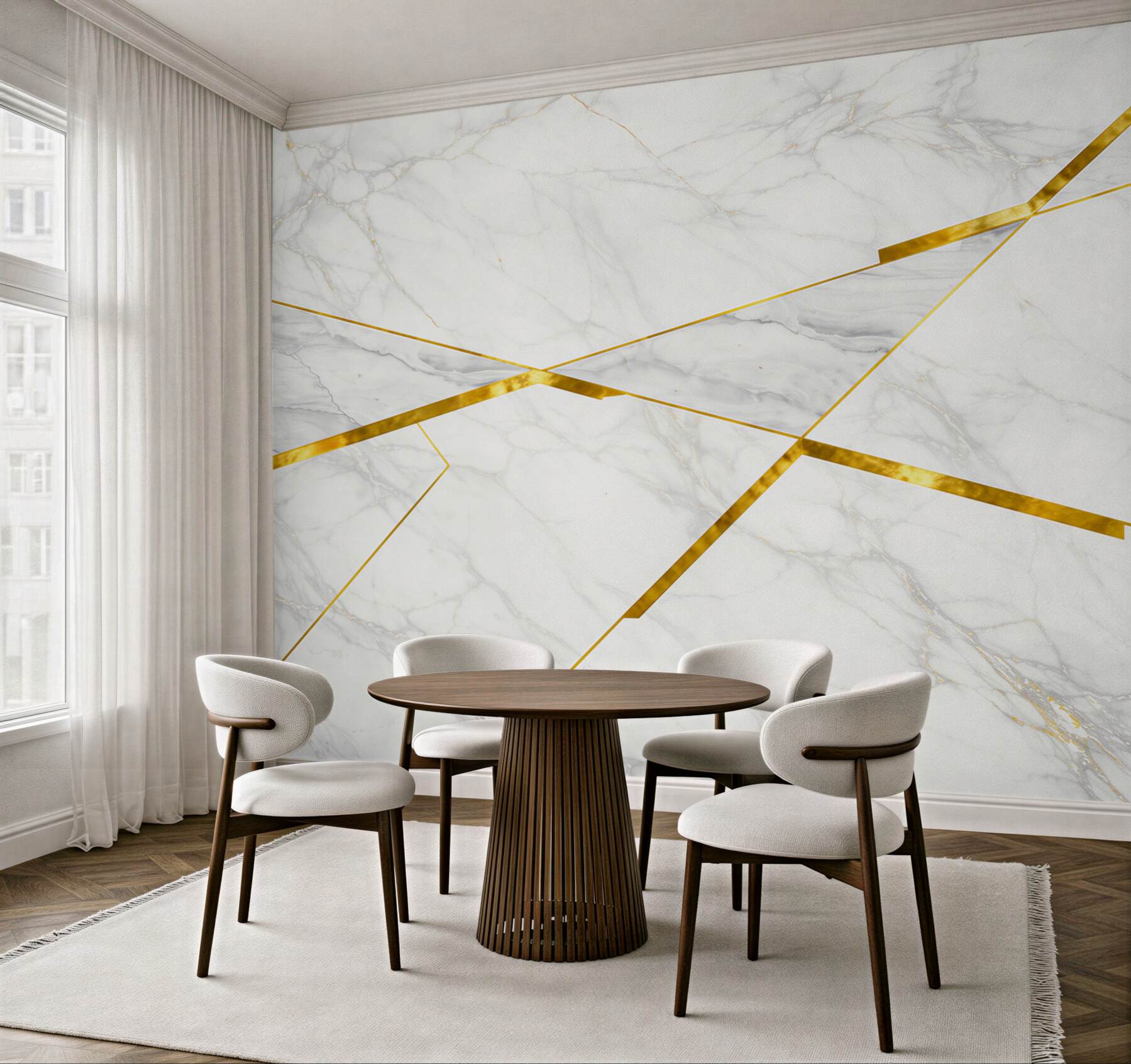 Fototapeta biały marmur ze złotymi liniami geometryczna elegancja