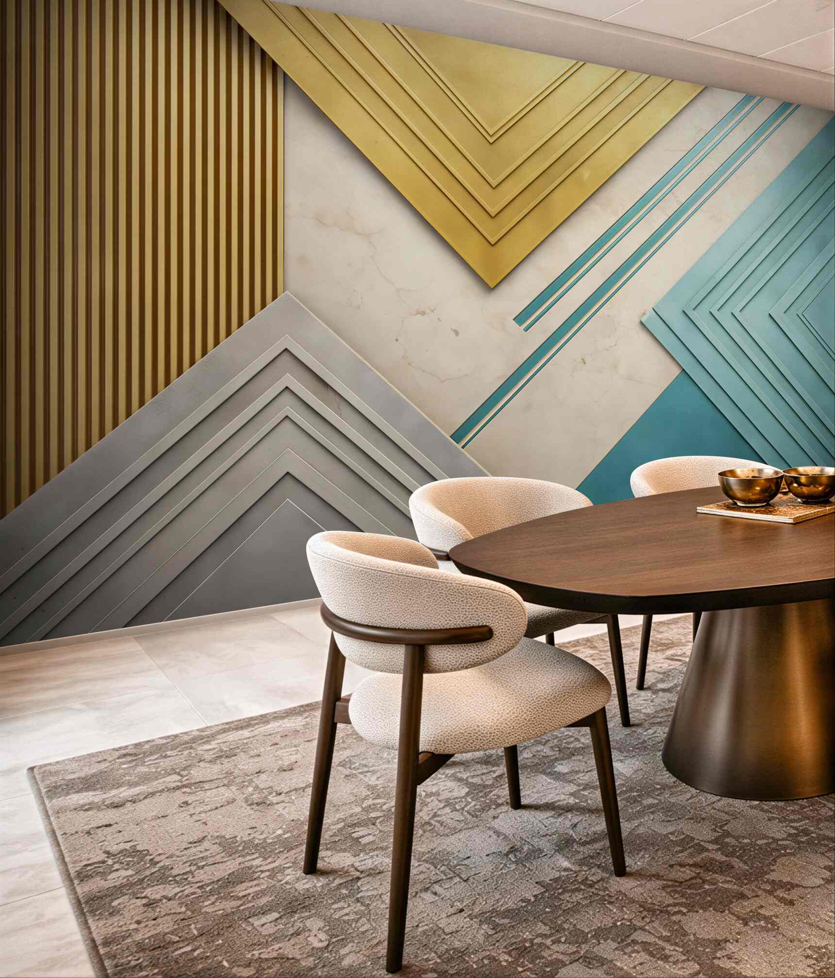 Fototapeta geometryczna złoto turkusowa z marmurem nowoczesna 3D