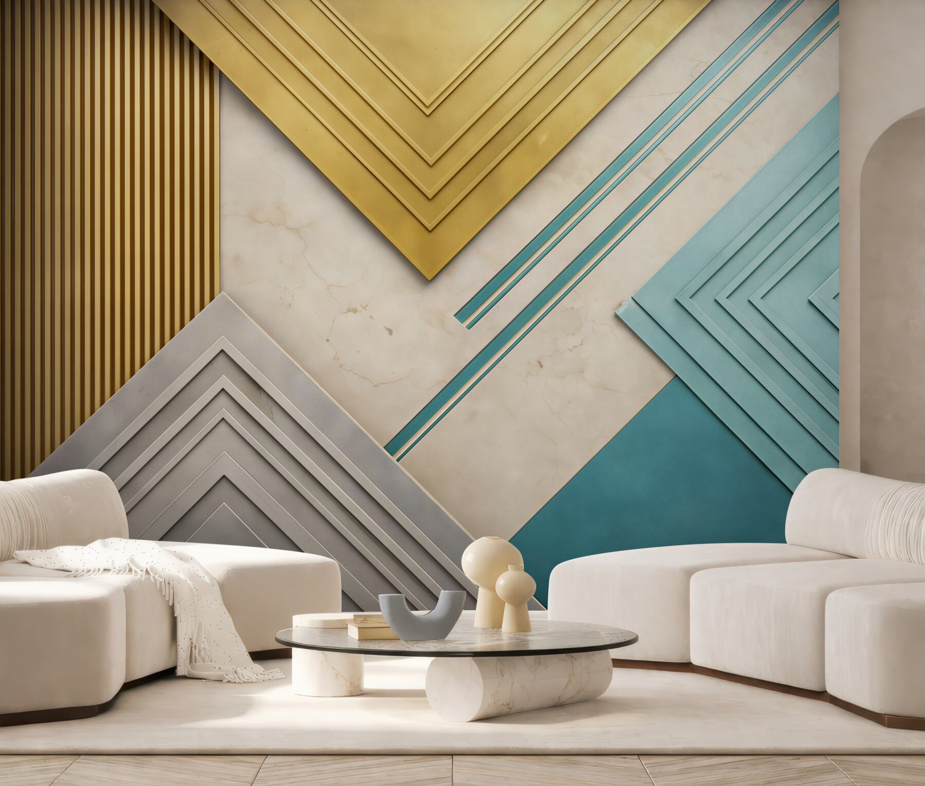 Fototapeta geometryczna złoto turkusowa z marmurem nowoczesna 3D
