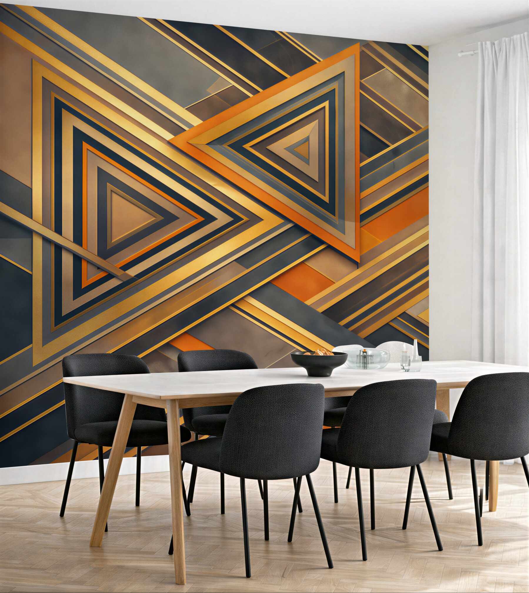Fototapeta abstrakcyjne trójkąty złoto grafitowe w stylu art deco
