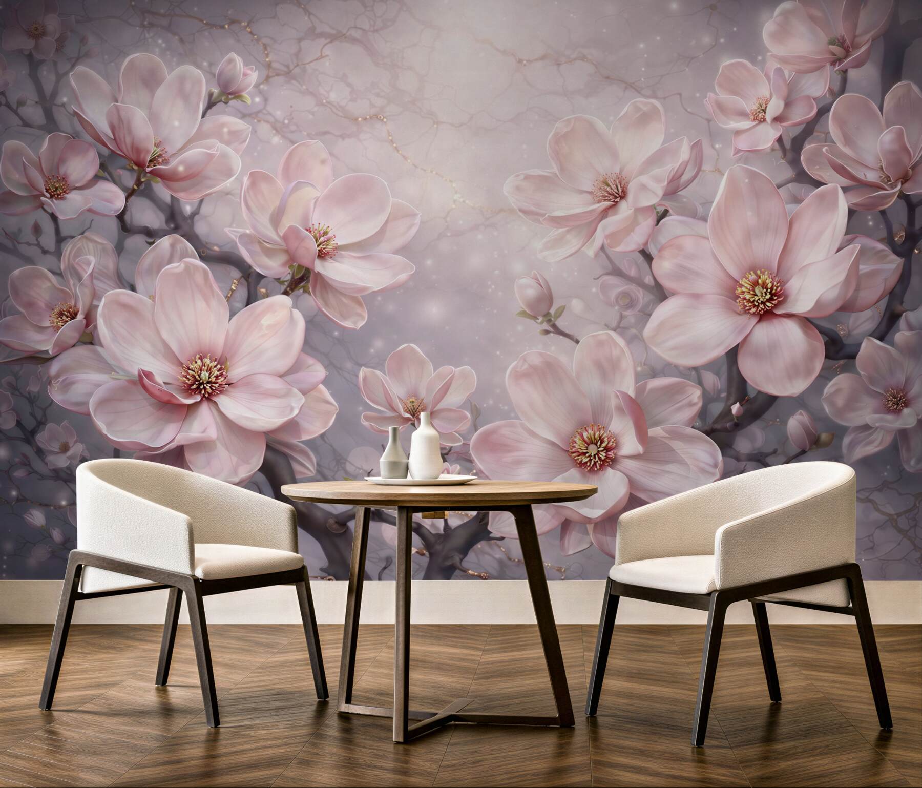 Fototapeta różowe magnolie na gałęziach elegancka i romantyczna