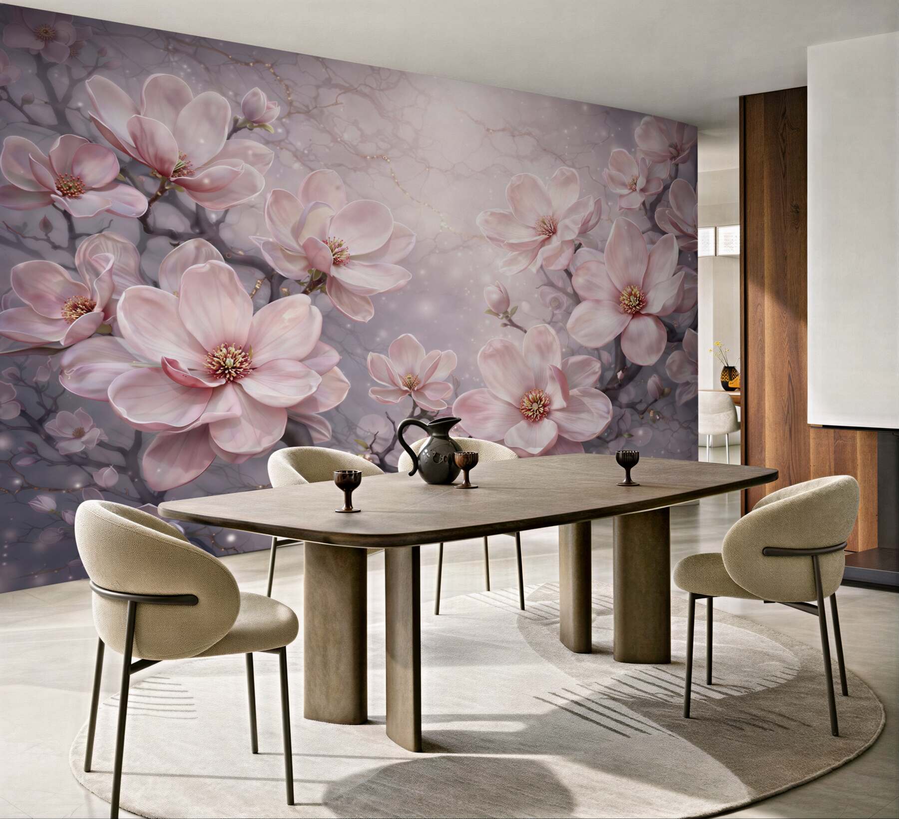 Fototapeta różowe magnolie na gałęziach elegancka i romantyczna