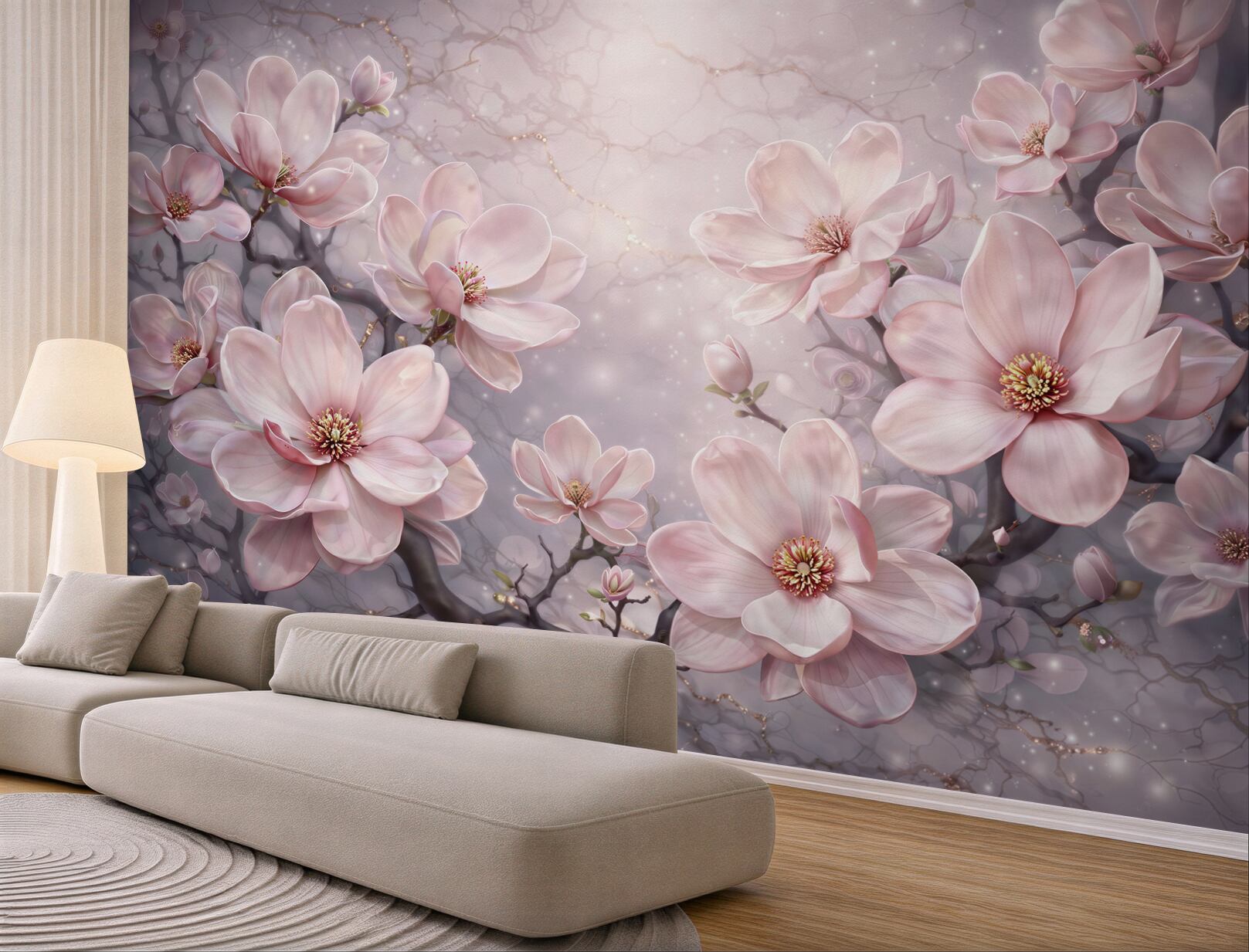 Fototapeta różowe magnolie na gałęziach elegancka i romantyczna