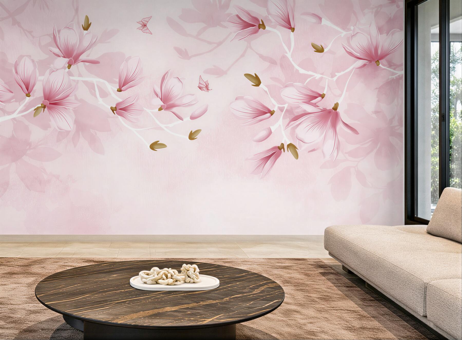 Fototapeta pastelowe magnolie różowe delikatne do sypialni