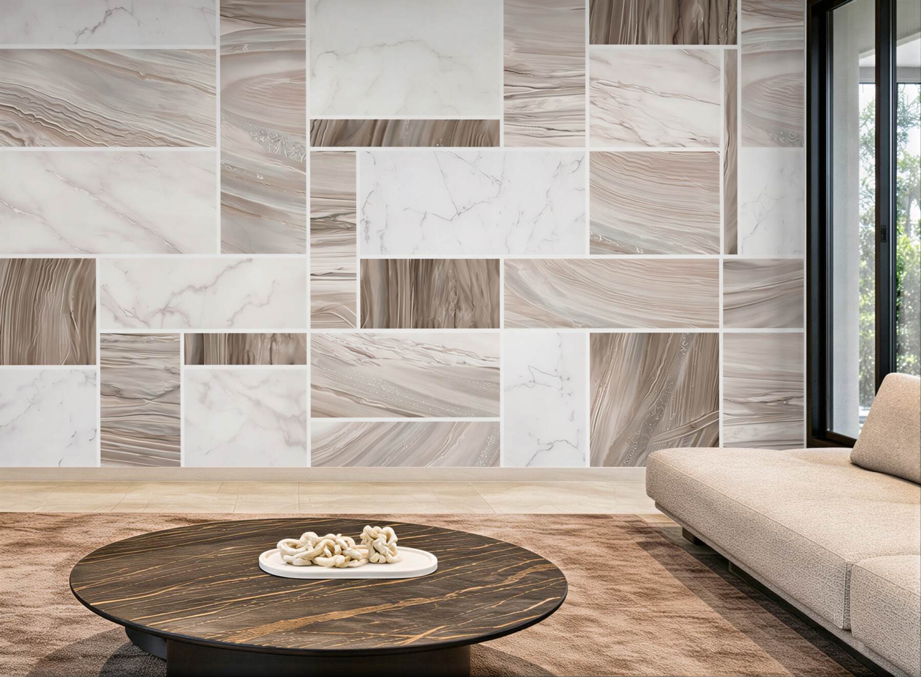 Fototapeta marmur beżowy patchwork nowoczesny elegancki