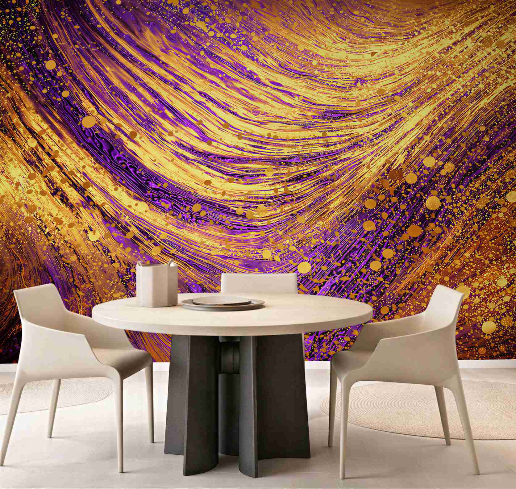 Fototapeta abstrakcja złoto fioletowa z płynnymi liniami glamour