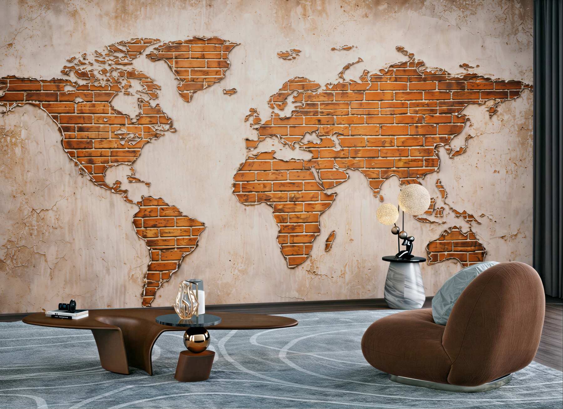 Fototapeta mapa świata z cegły w stylu loftowym vintage