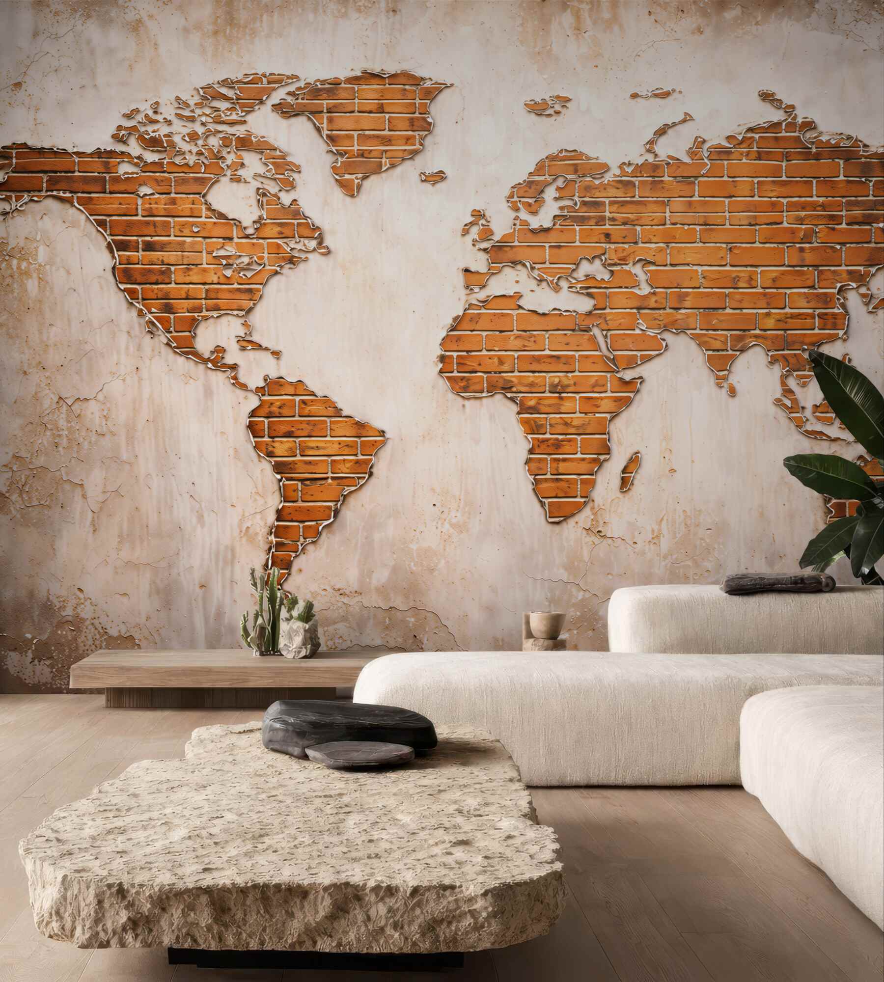Fototapeta mapa świata z cegły w stylu loftowym vintage