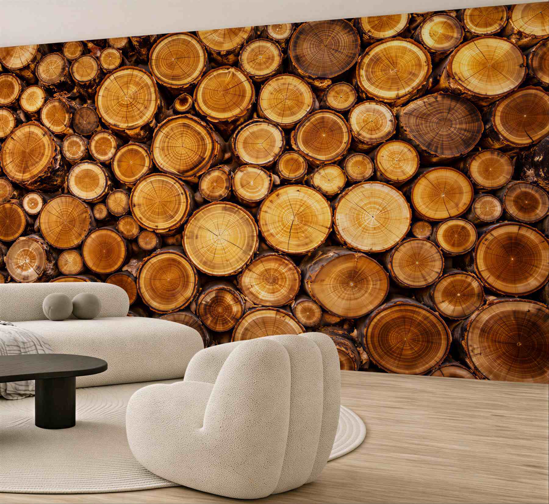 Fototapeta plastry drewna z korą naturalny leśny wzór rustykalny