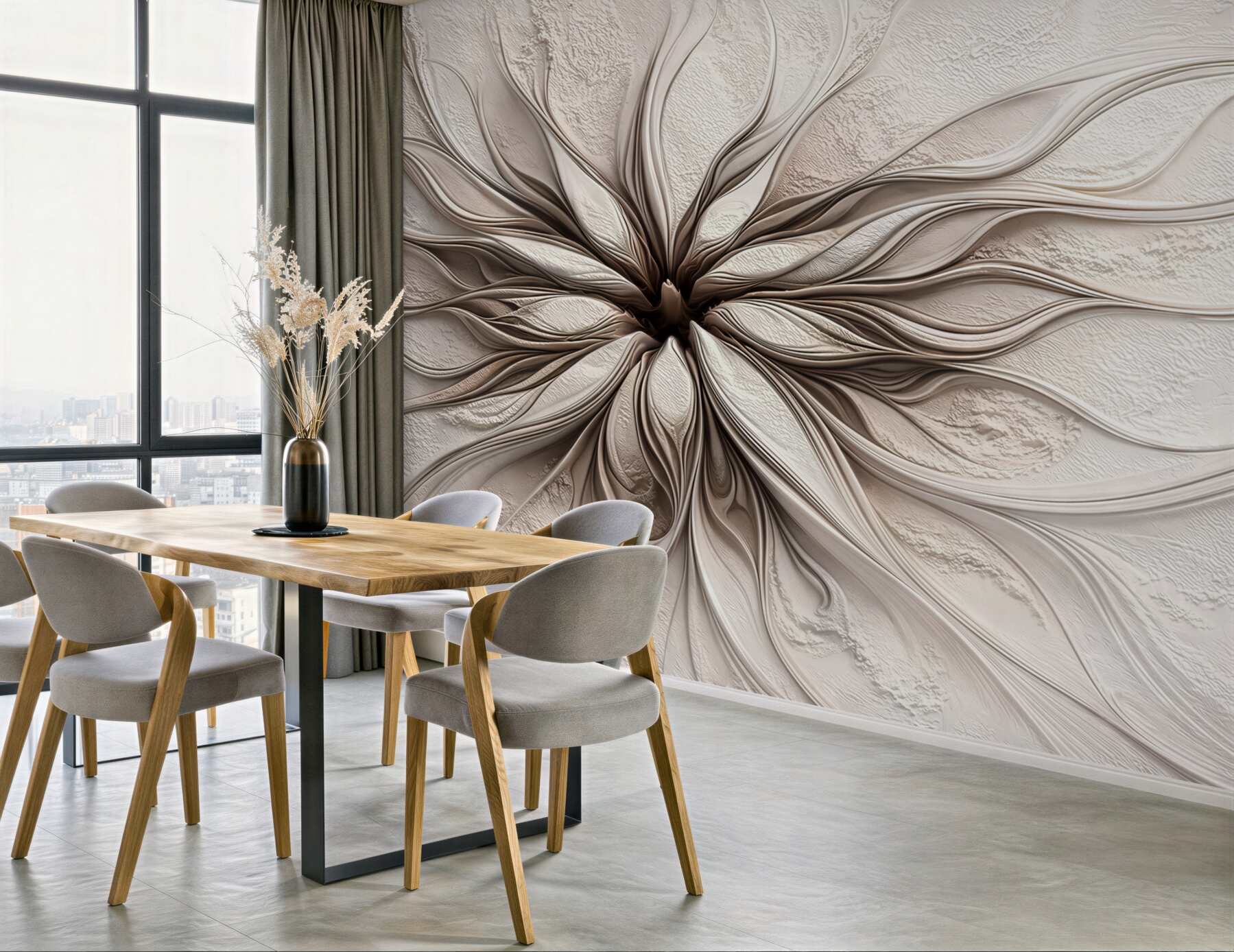 Fototapeta abstrakcyjny kwiat 3D beżowy elegancki do nowoczesnego salonu