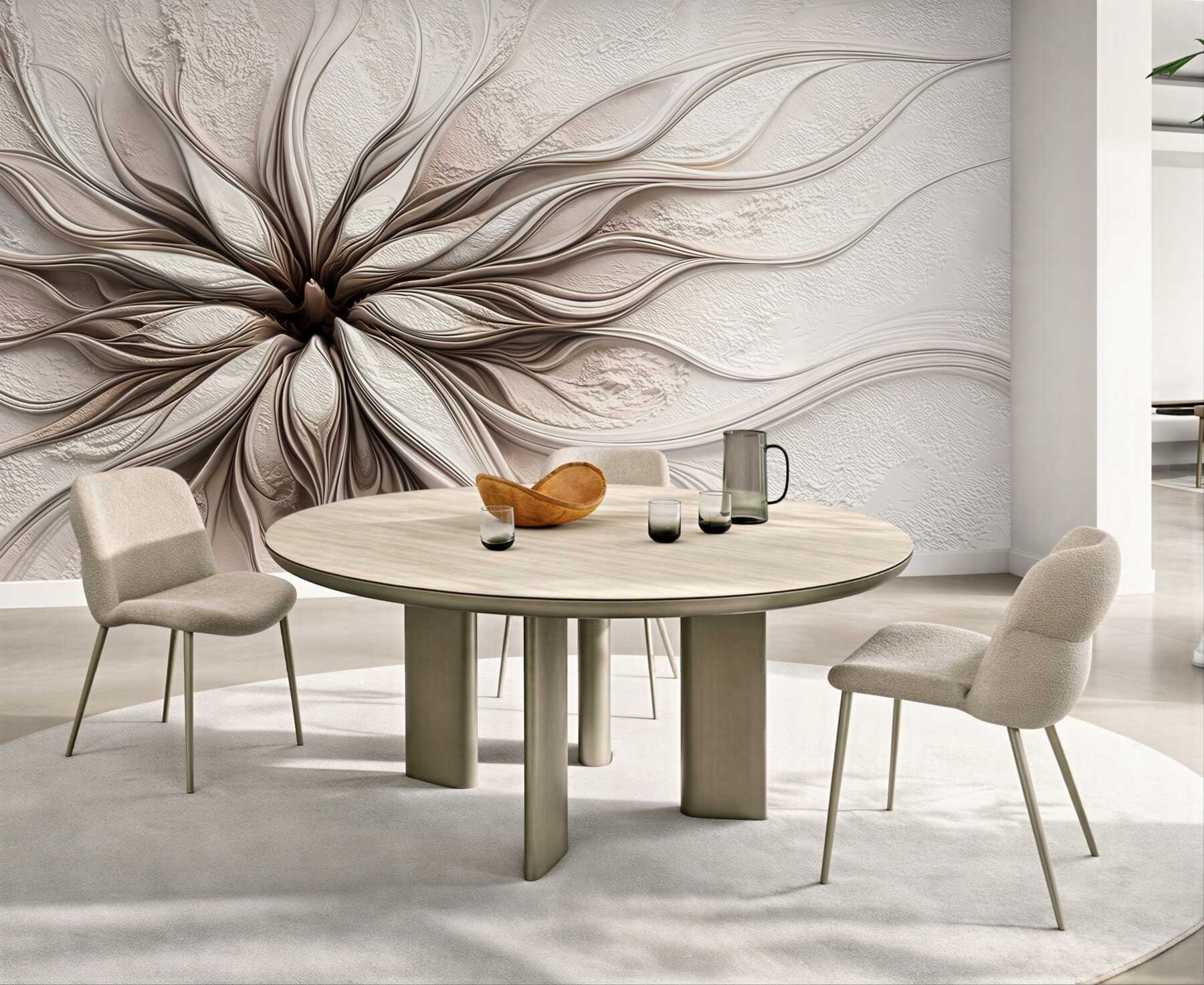 Fototapeta abstrakcyjny kwiat 3D beżowy elegancki do nowoczesnego salonu