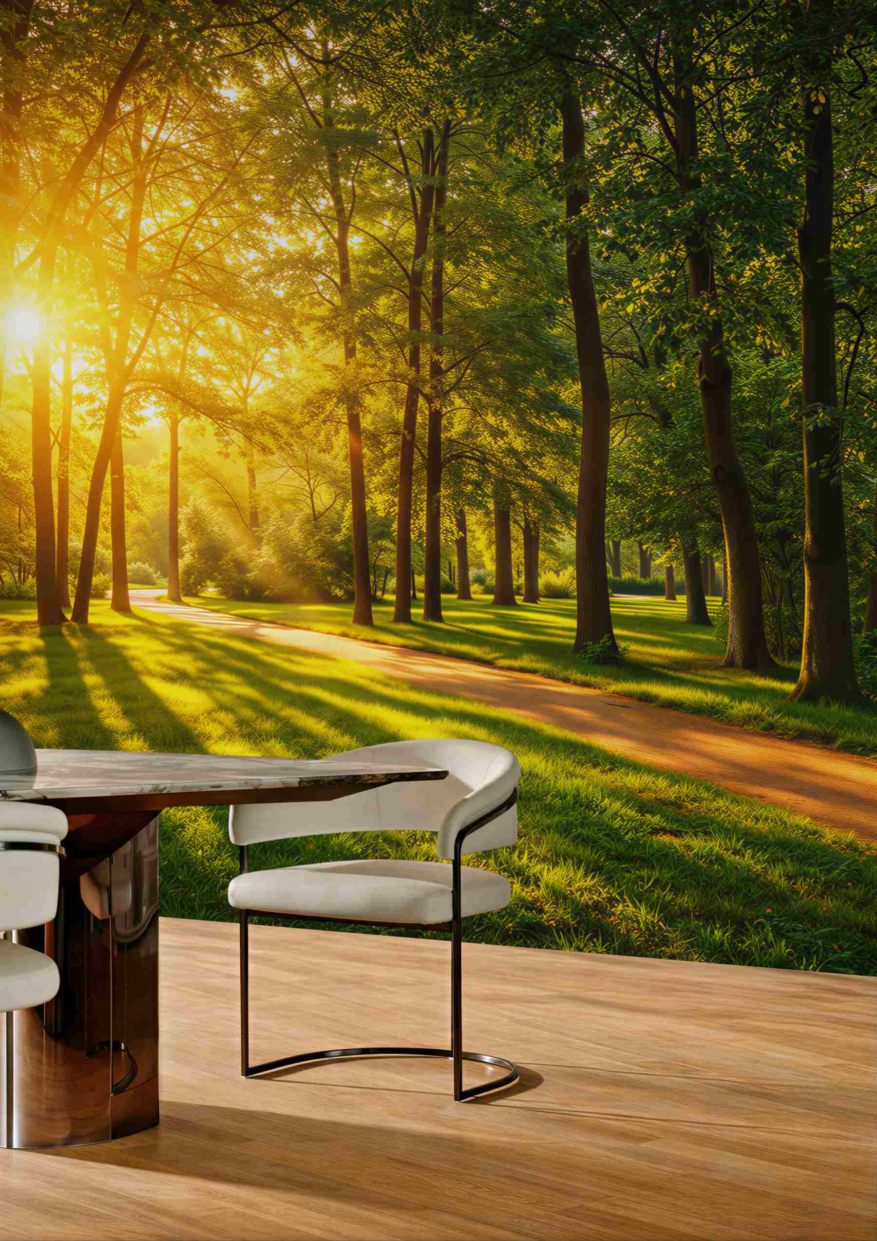 Fototapeta leśna ścieżka w promieniach słońca zielony park