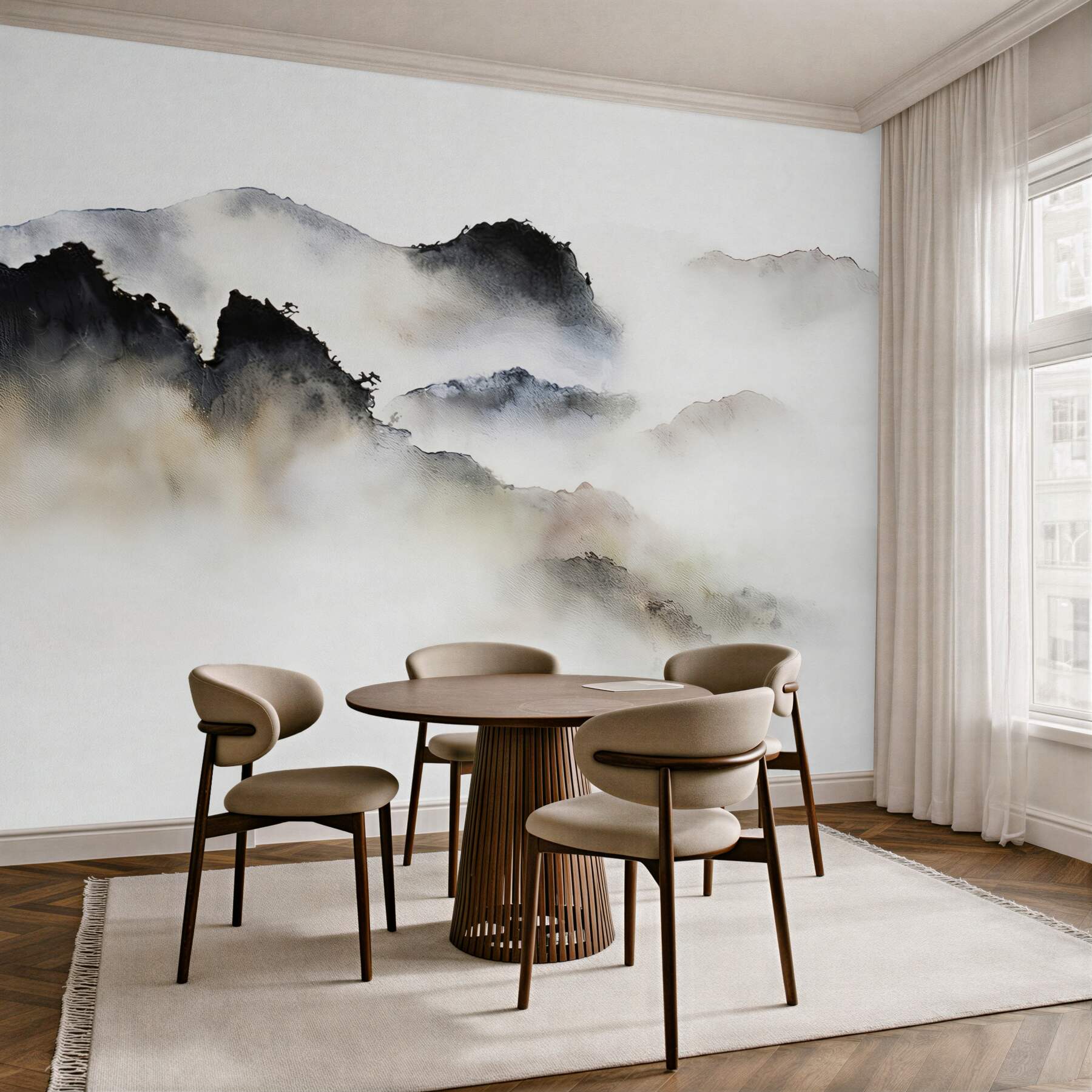 Fototapeta góry we mgle akwarelowe w stylu minimalistycznym