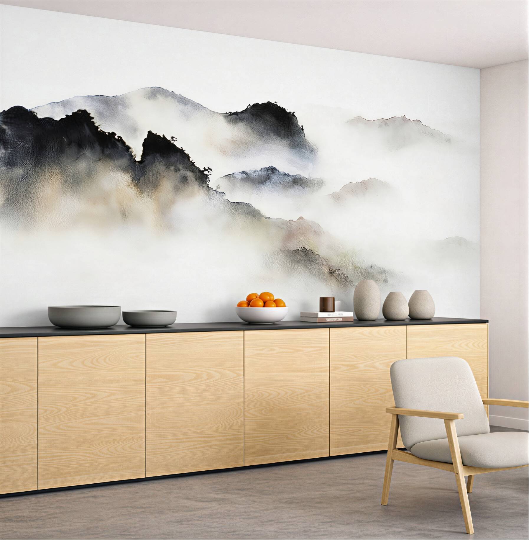 Fototapeta góry we mgle akwarelowe w stylu minimalistycznym