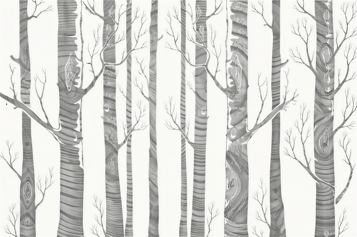 Fototapeta szare drzewa z dekoracyjnym wzorem nowoczesna minimalistyczna