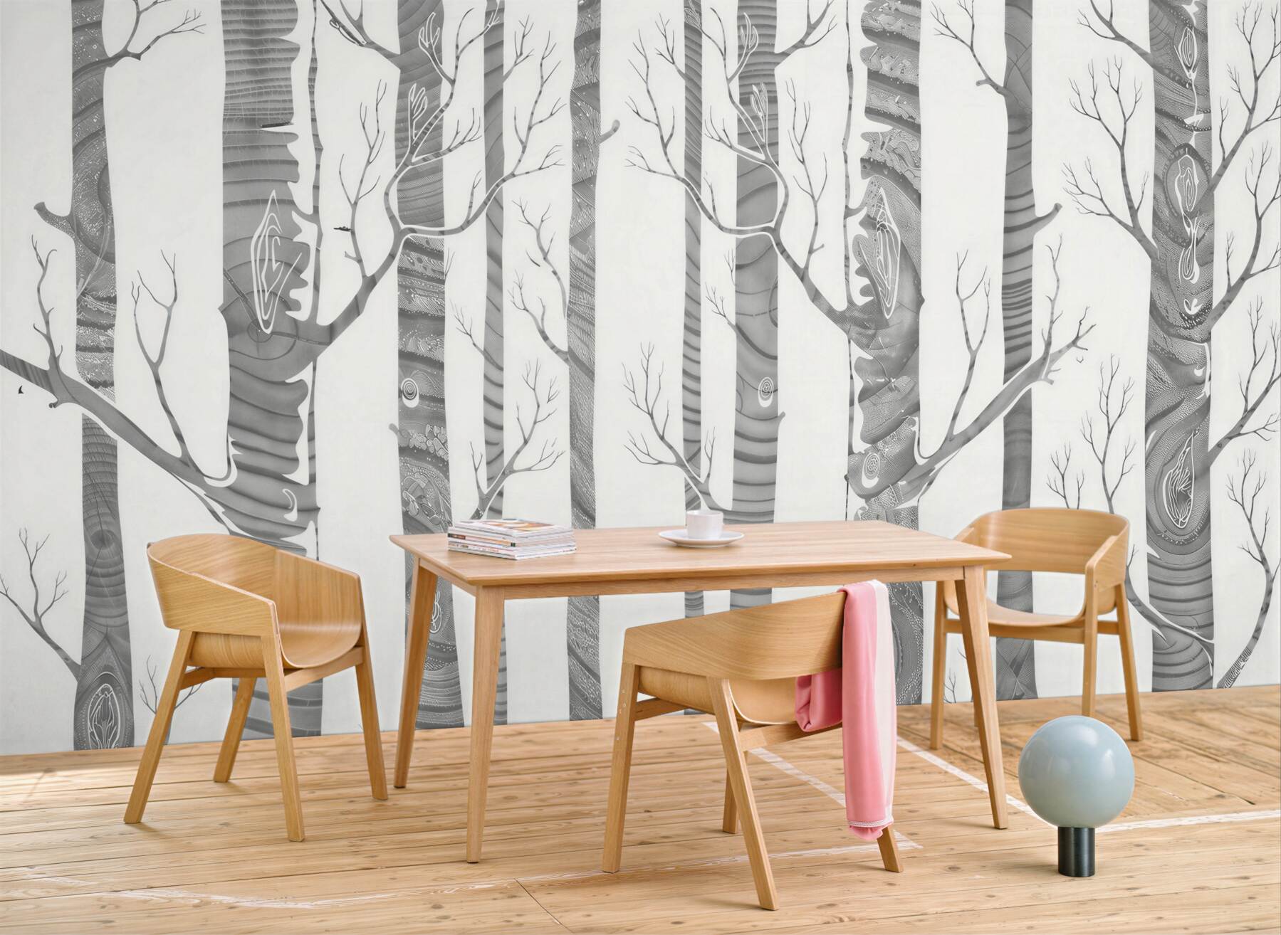 Fototapeta szare drzewa z dekoracyjnym wzorem nowoczesna minimalistyczna