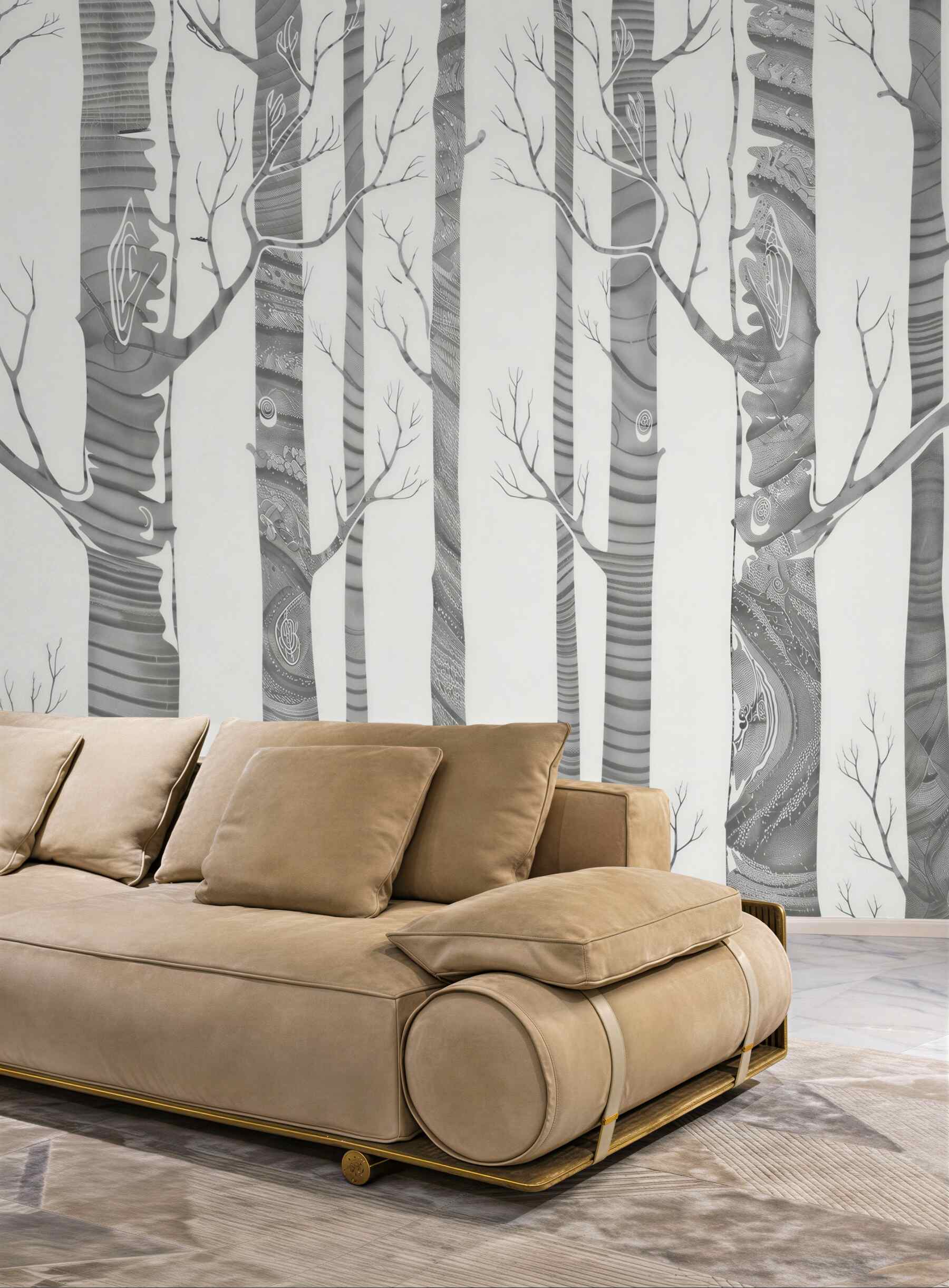 Fototapeta szare drzewa z dekoracyjnym wzorem nowoczesna minimalistyczna